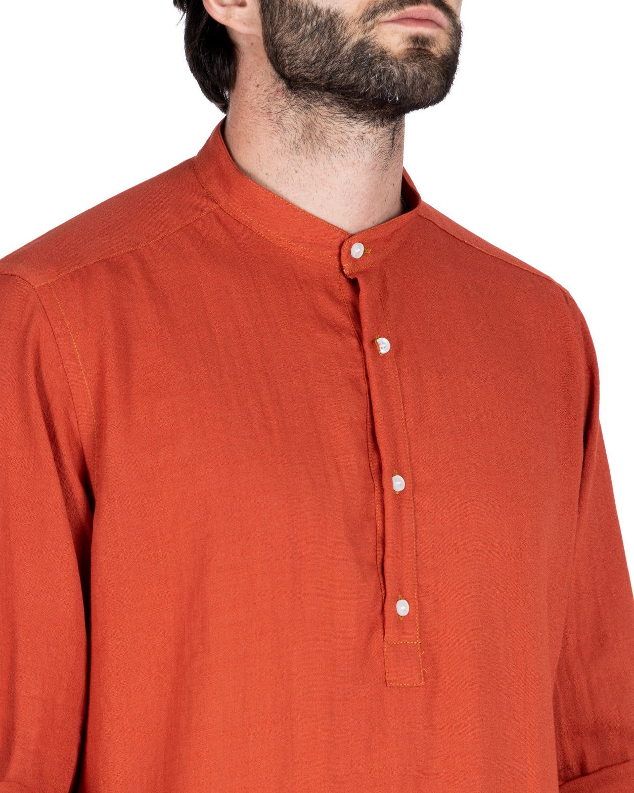 SERAFINO - FIVE BUTTON SHIRT IN CORAL LINEN