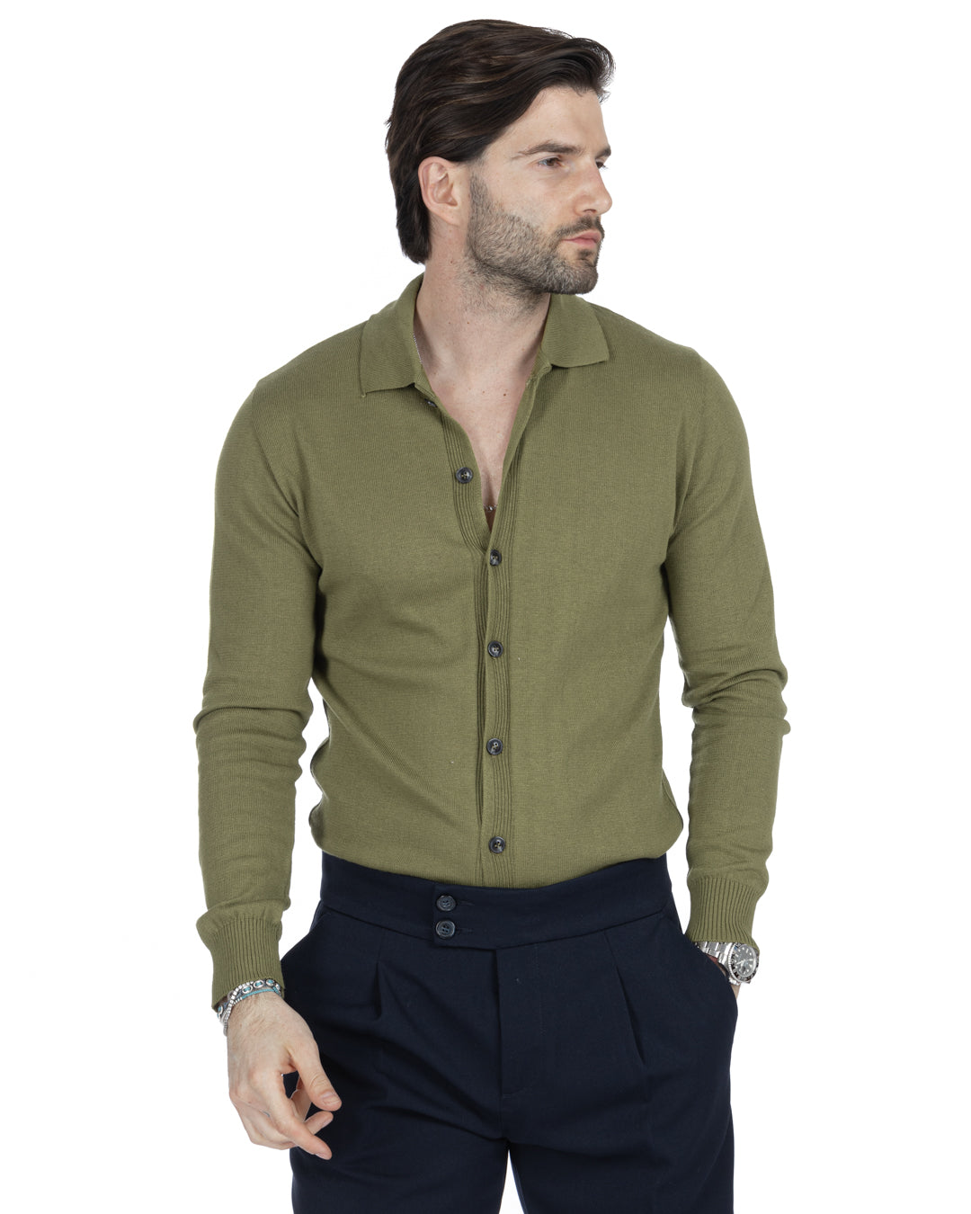 MARLON - GREEN SHIRT CARDIGAN