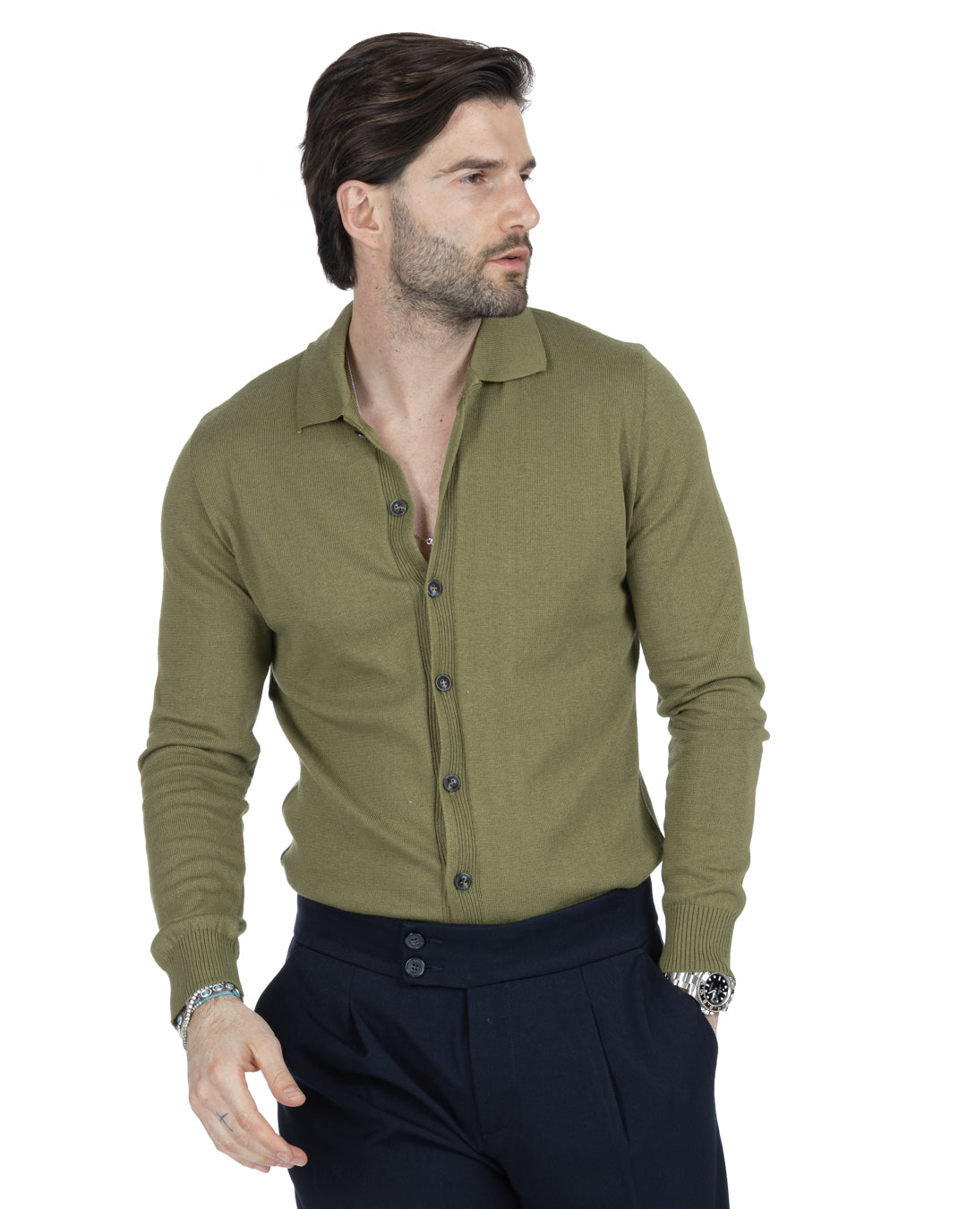 MARLON - GREEN SHIRT CARDIGAN