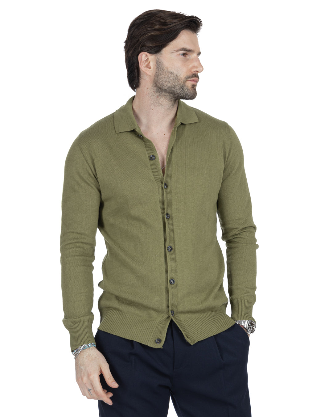 MARLON - GREEN SHIRT CARDIGAN