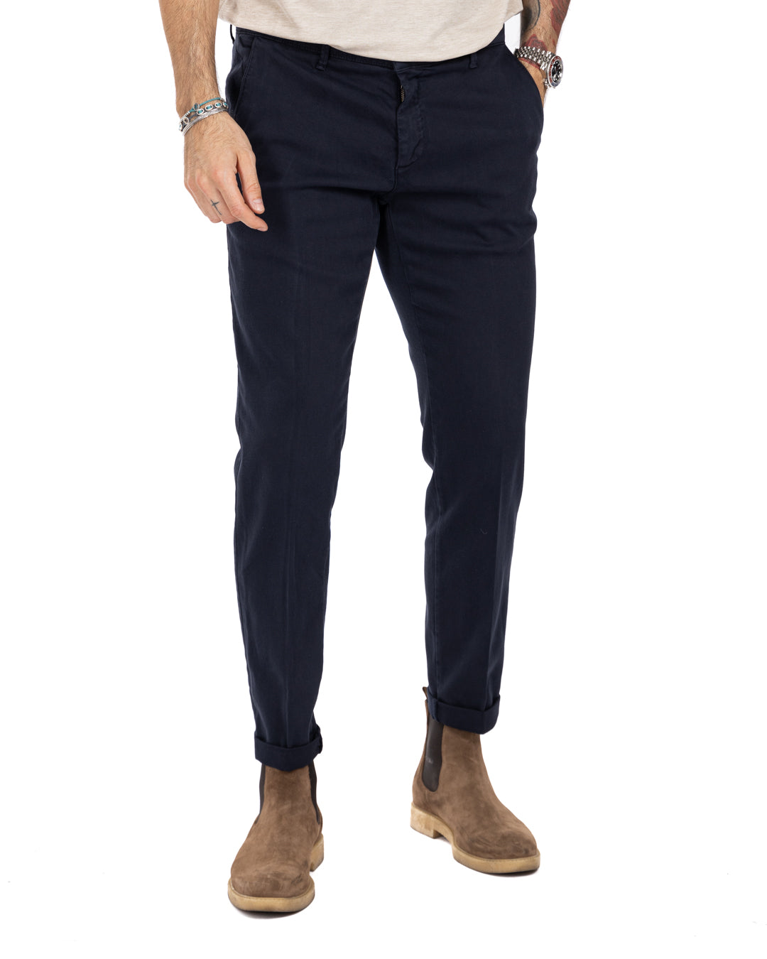 Pantalon Jack en coton texturé bleu
