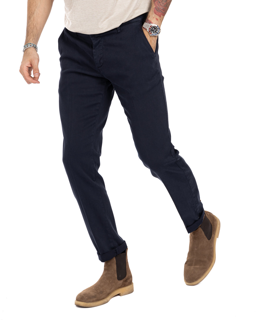 Pantalon Jack en coton texturé bleu