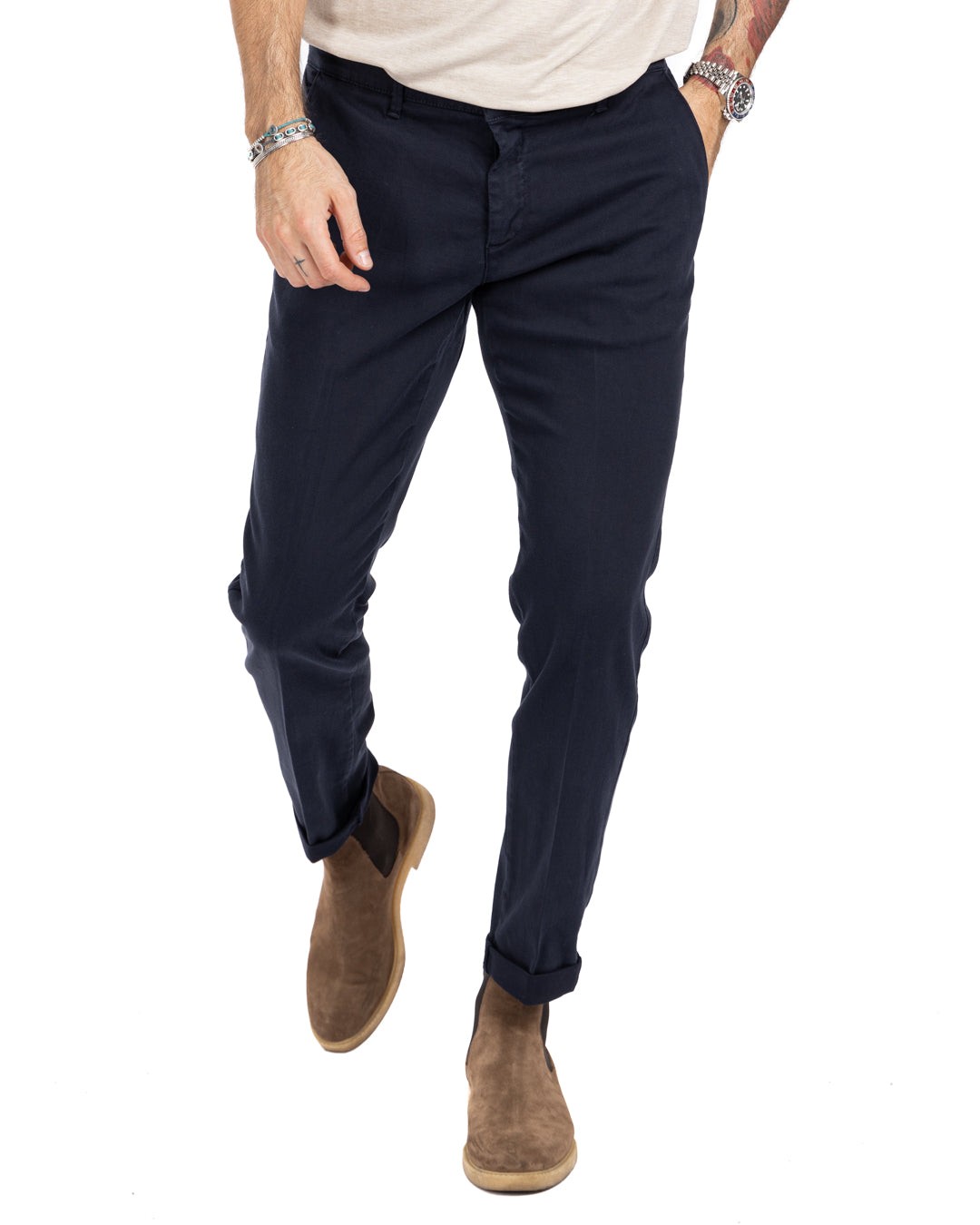 Pantalon Jack en coton texturé bleu