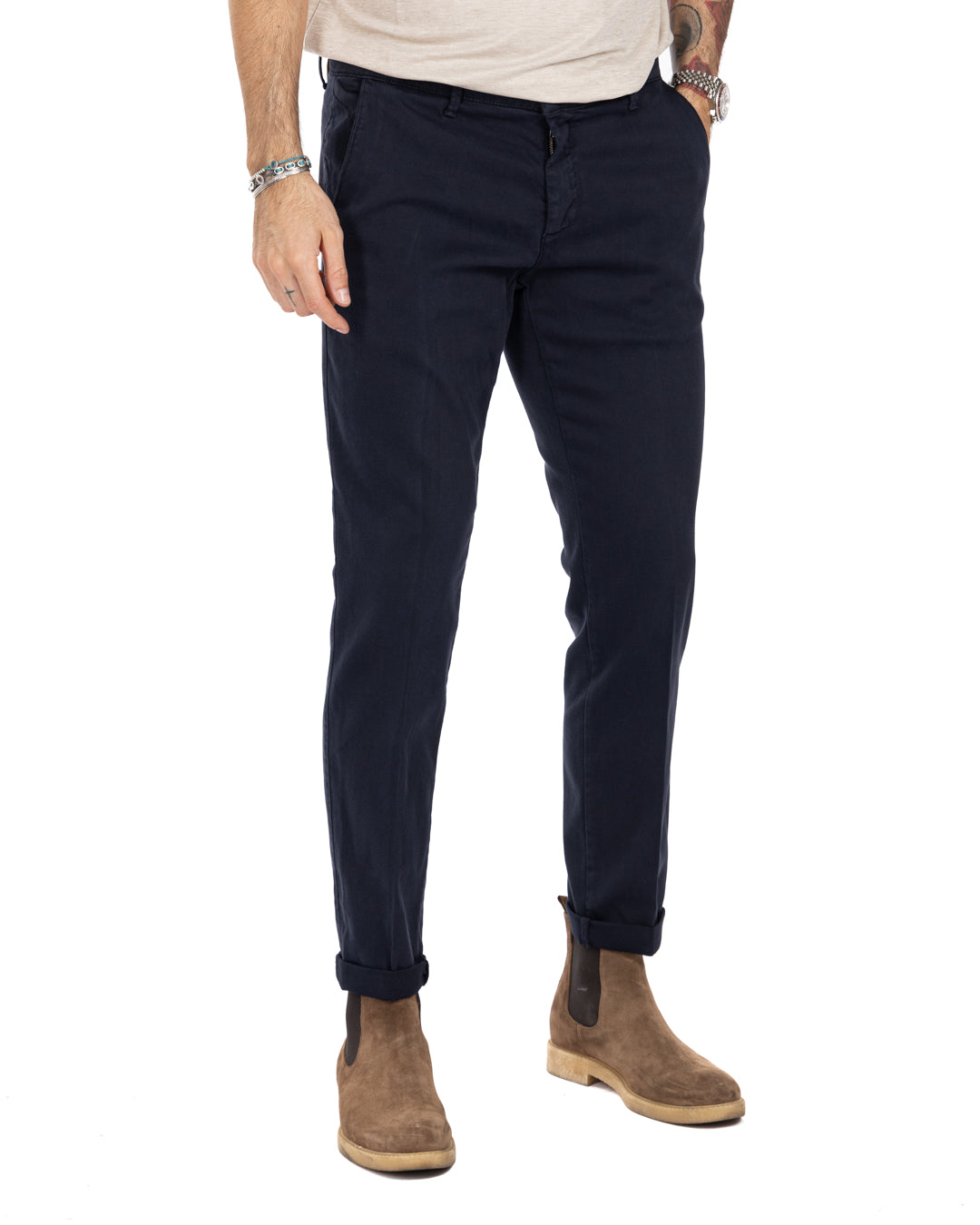 Pantalon Jack en coton texturé bleu