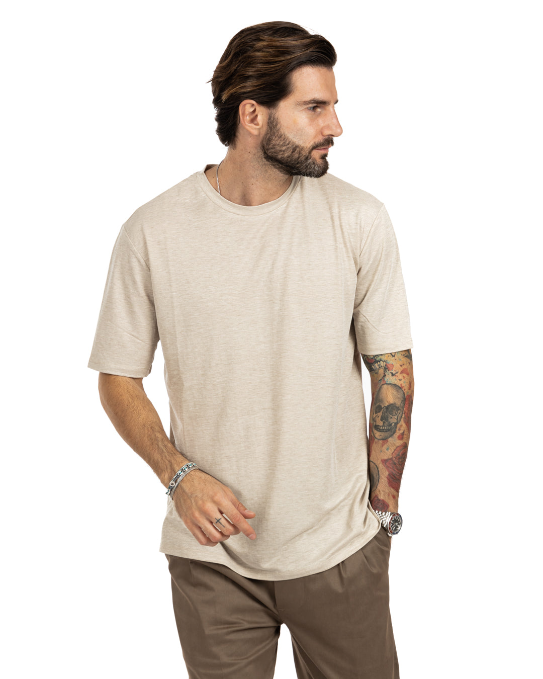Tee - basic beige textured t-shirt