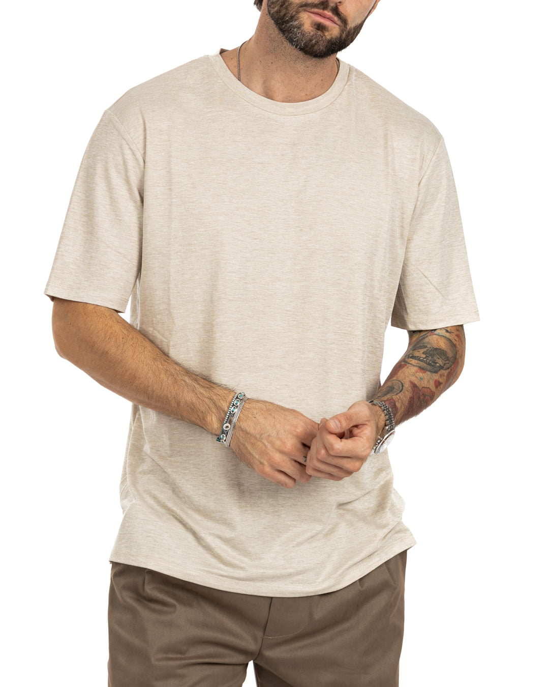 Tee - basic beige textured t-shirt