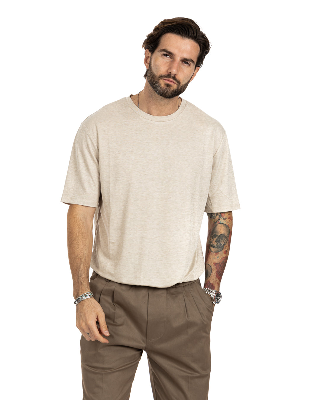 Tee - basic beige textured t-shirt