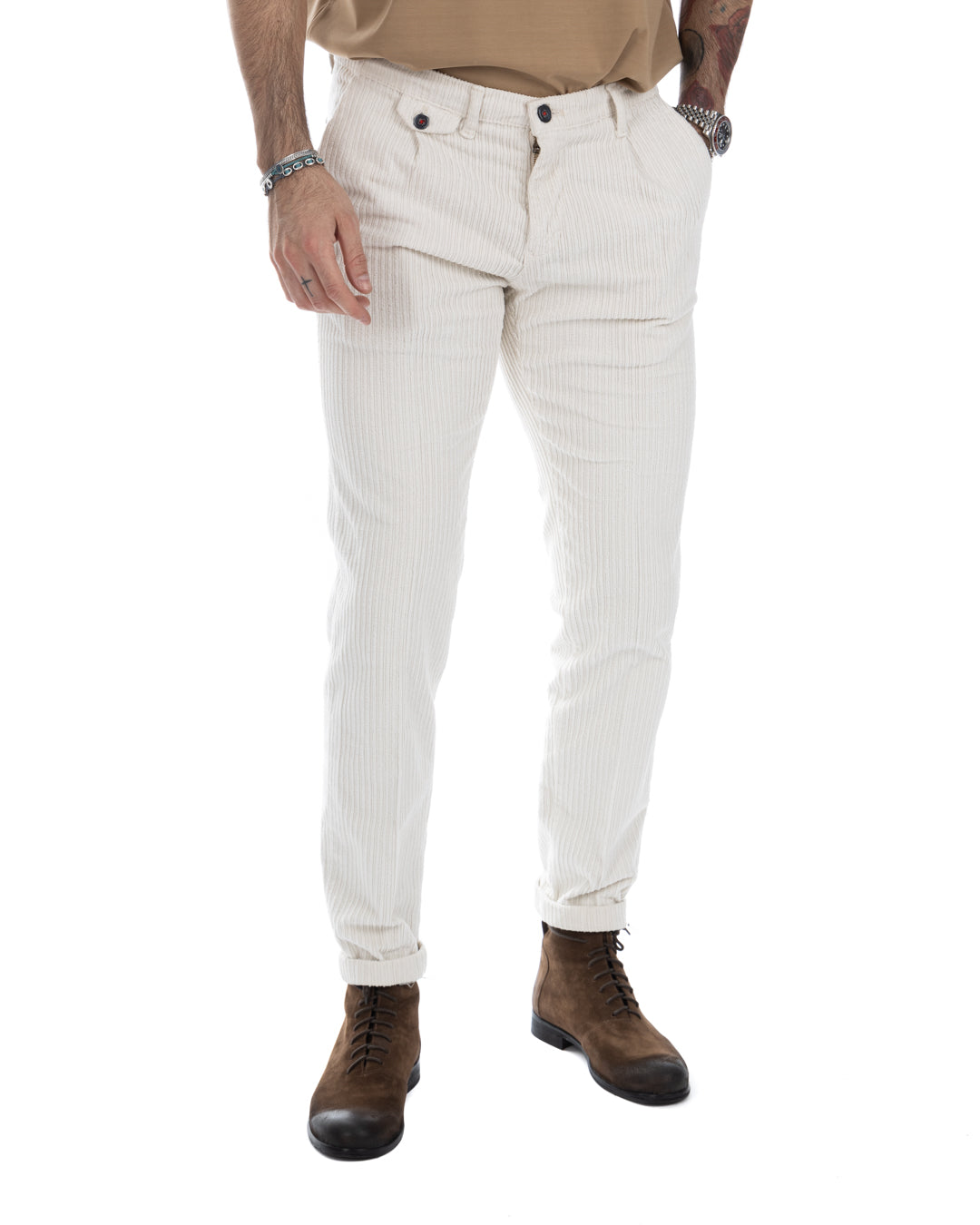 Kim - cream rocker velvet trousers