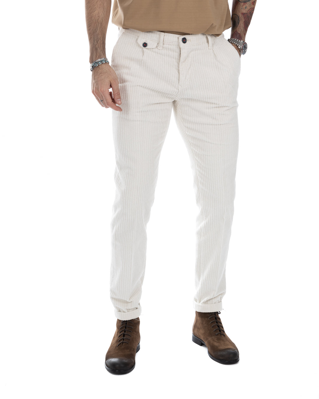 Kim - cream rocker velvet trousers