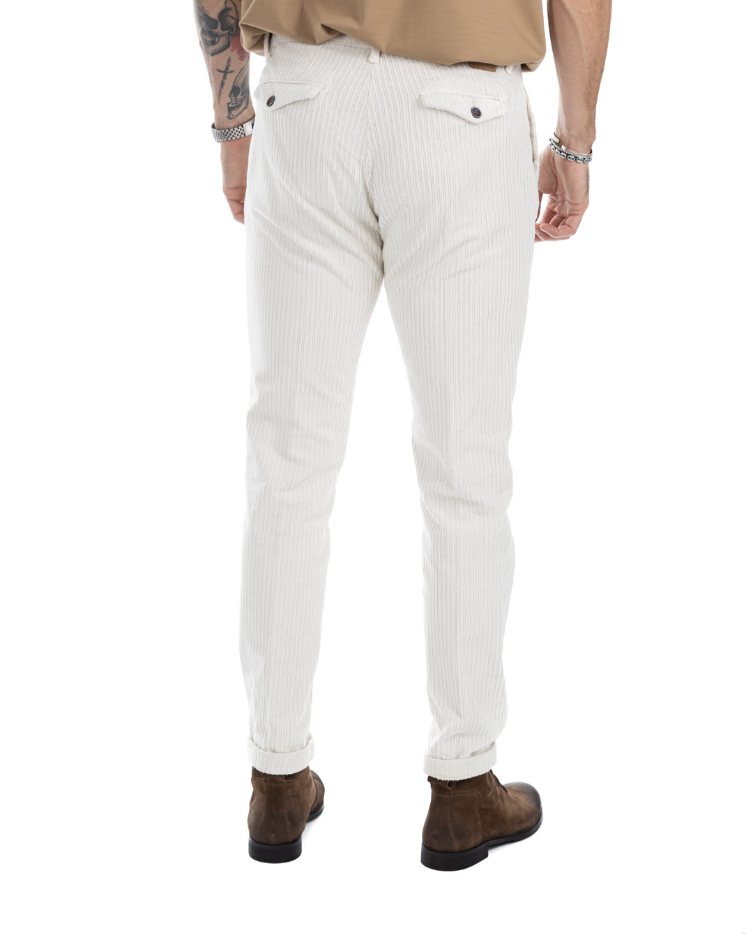 Kim - cream rocker velvet trousers