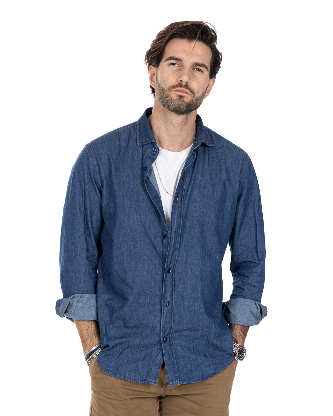 Shirt - classic basic dark wash in jeans