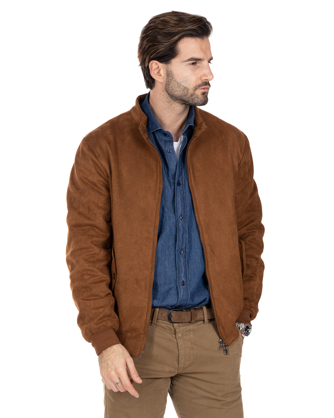 Alis - camel eco-suede jacket with zip