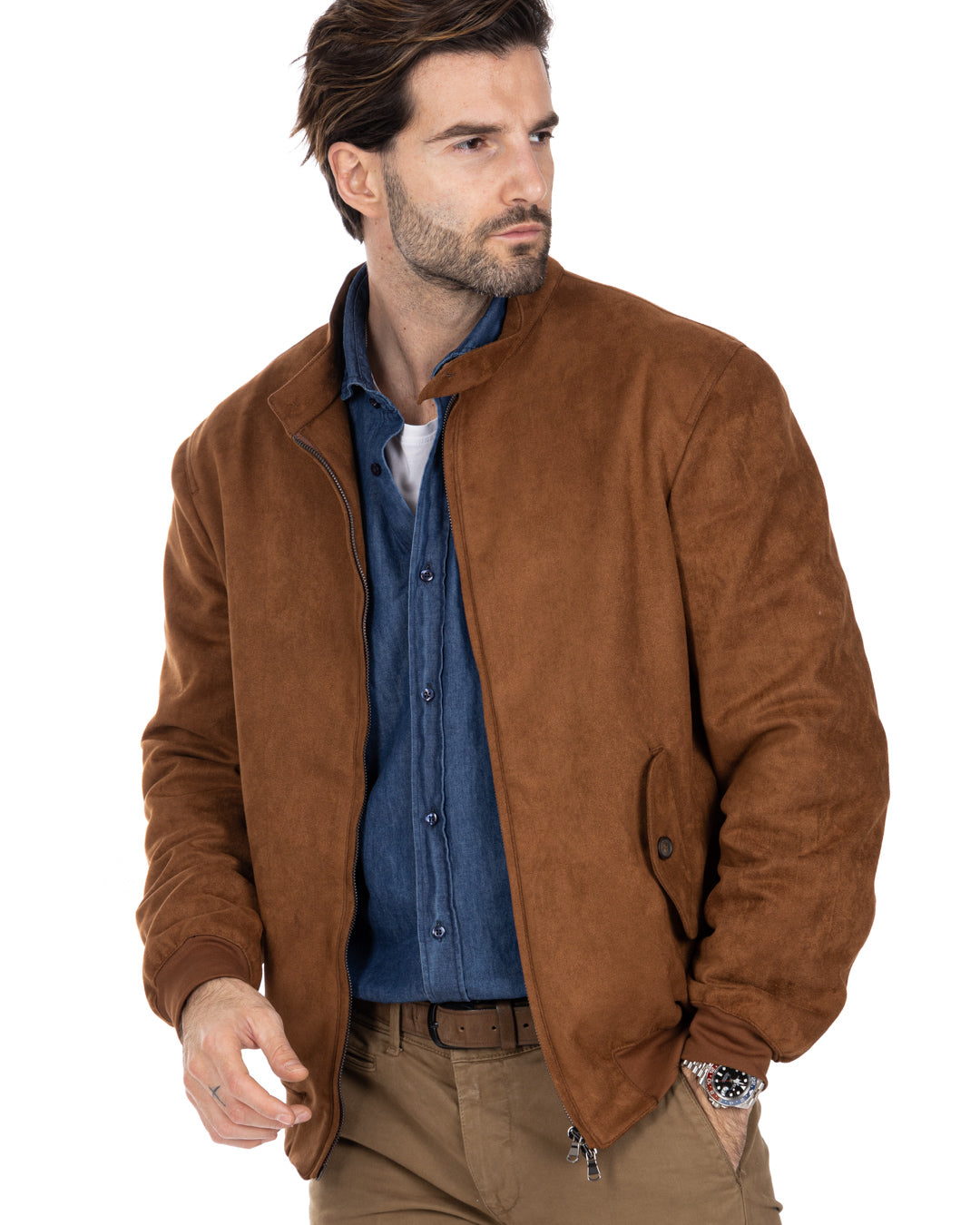 Alis - camel eco-suede jacket with zip