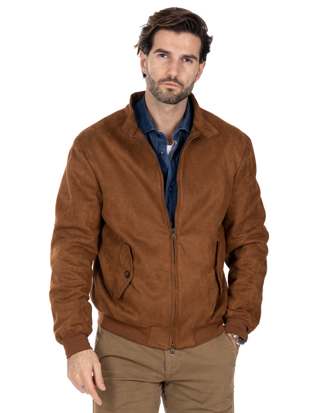 Alis - camel eco-suede jacket with zip