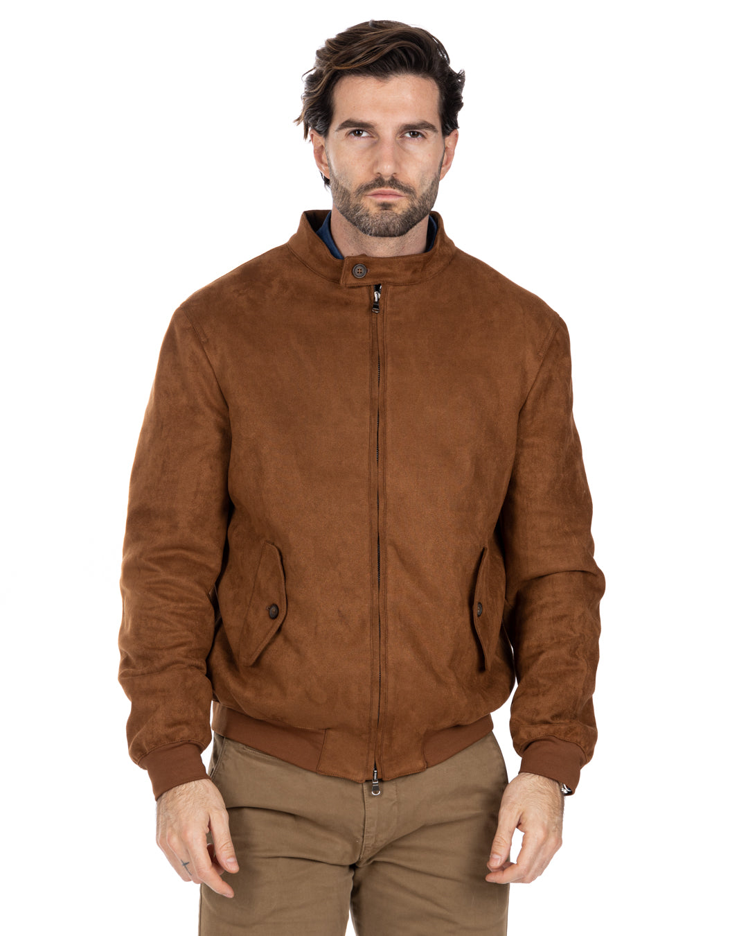 Alis - camel eco-suede jacket with zip