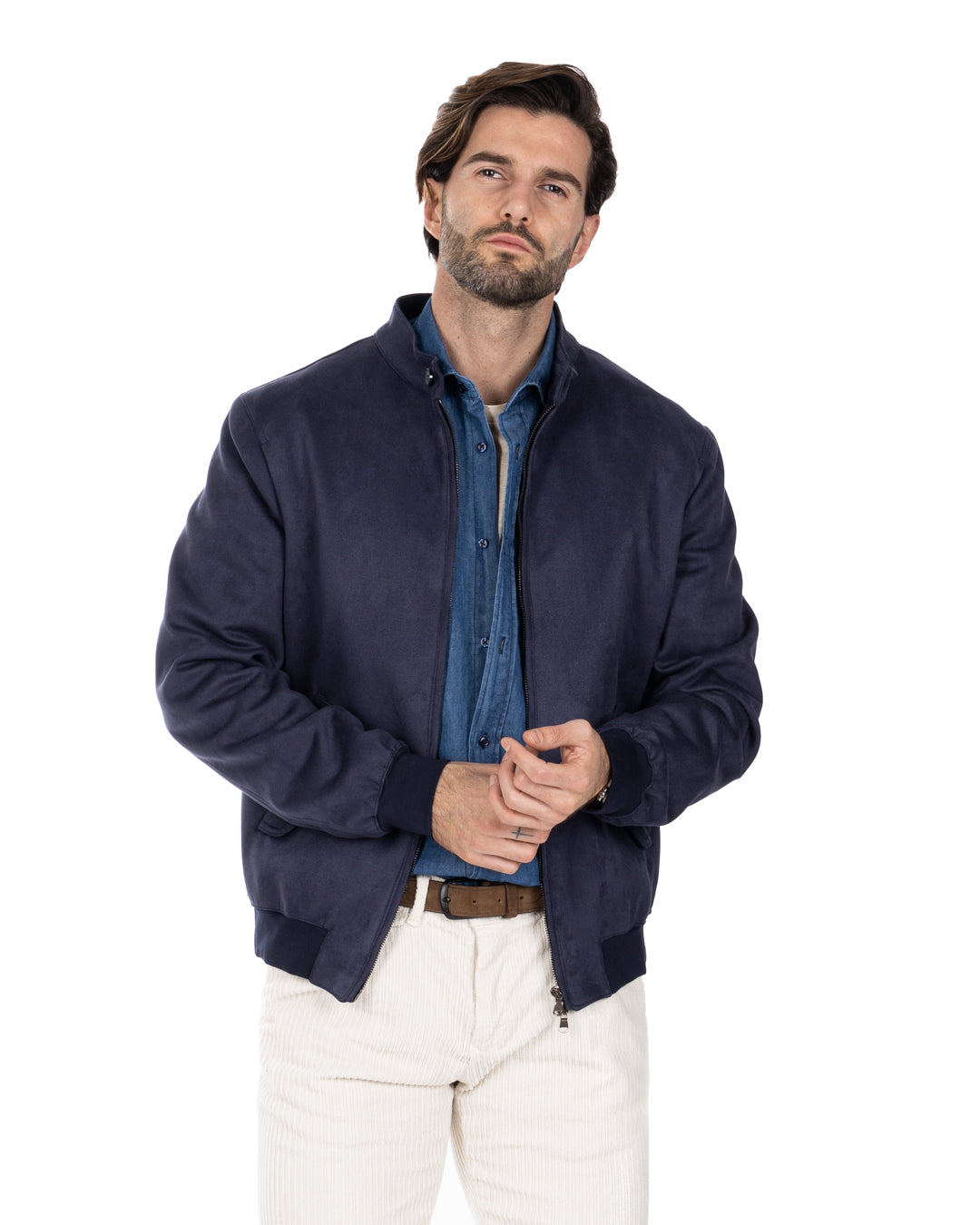 Alis - blue eco-suede jacket with zip