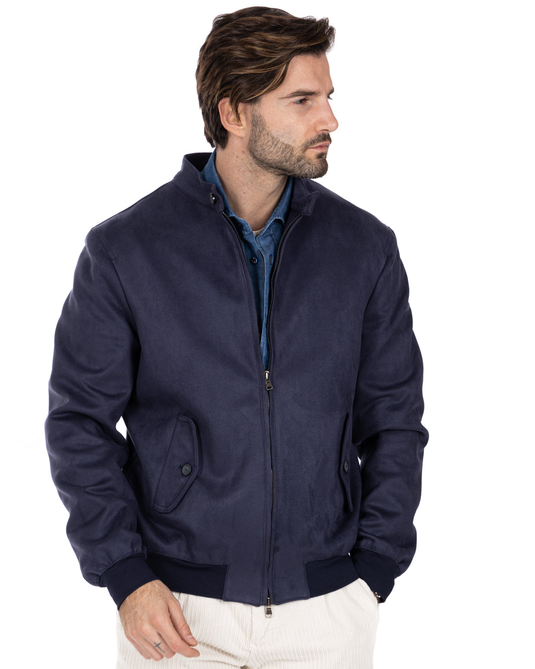 Alis - blue eco-suede jacket with zip