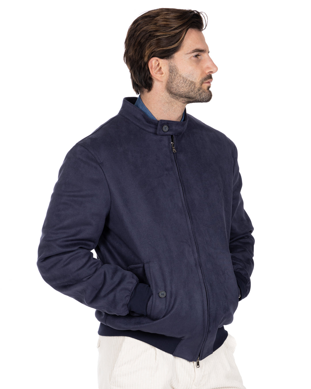 Alis - blue eco-suede jacket with zip