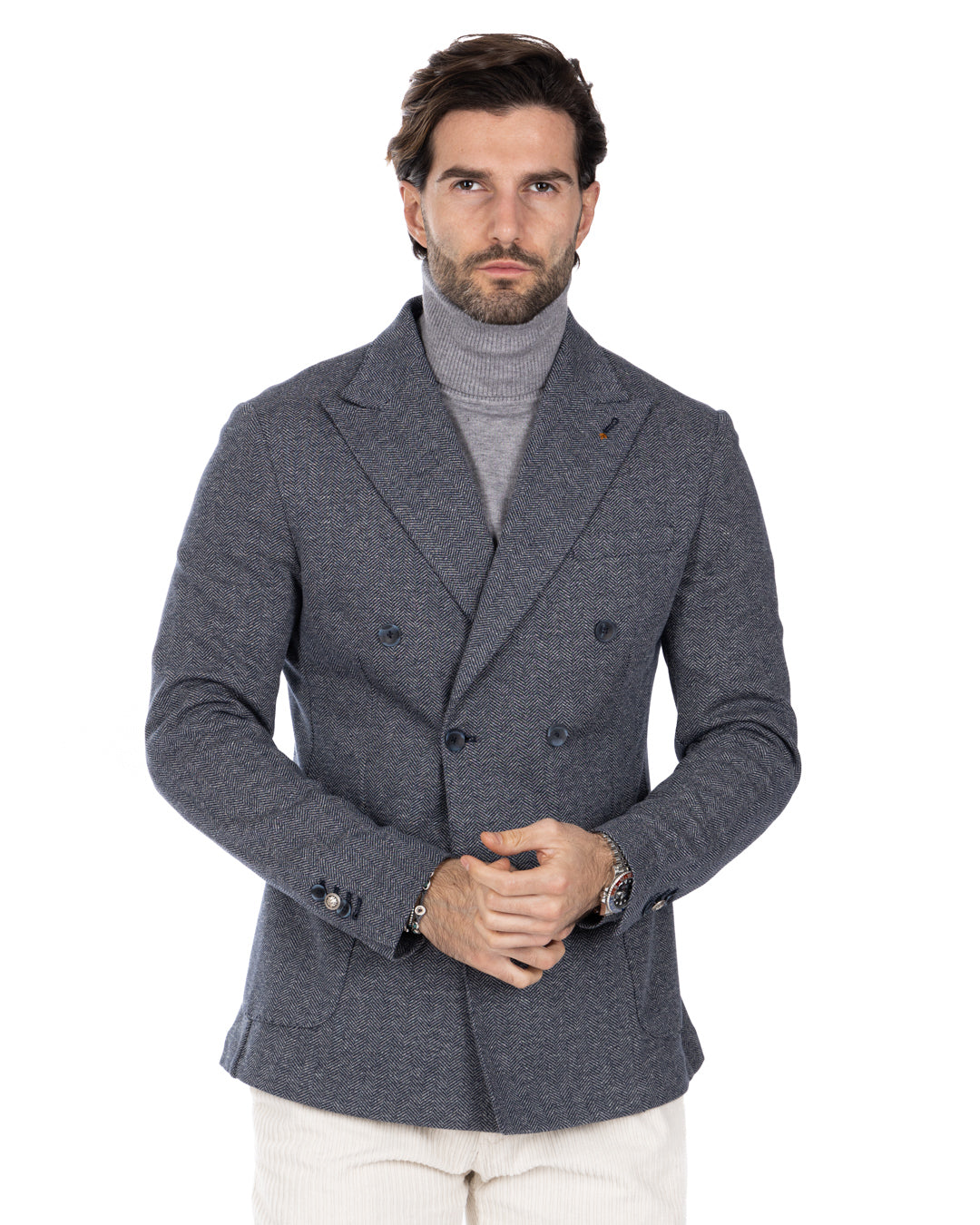 Ducale - gray double-breasted herringbone knitted jacket