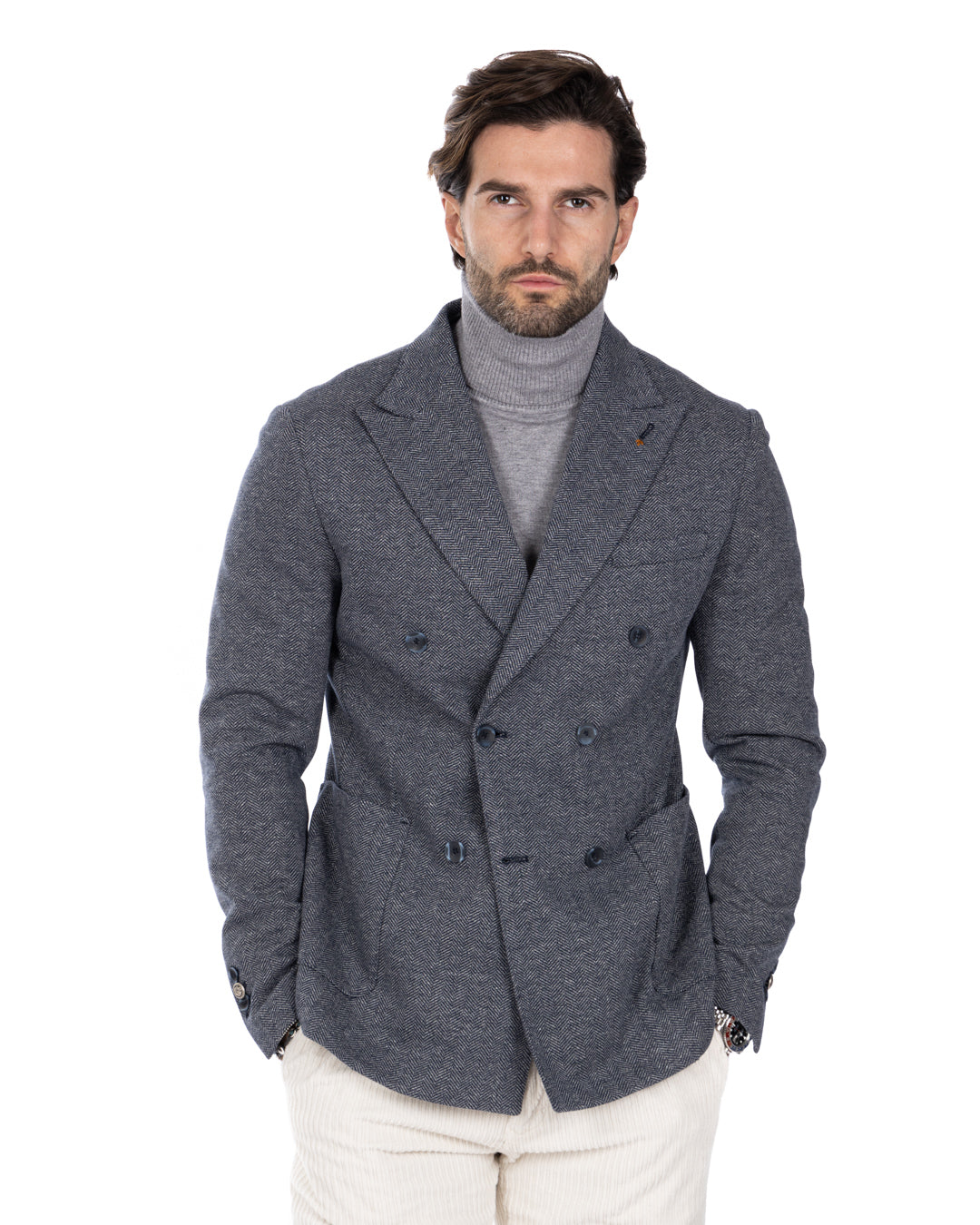 Ducale - gray double-breasted herringbone knitted jacket