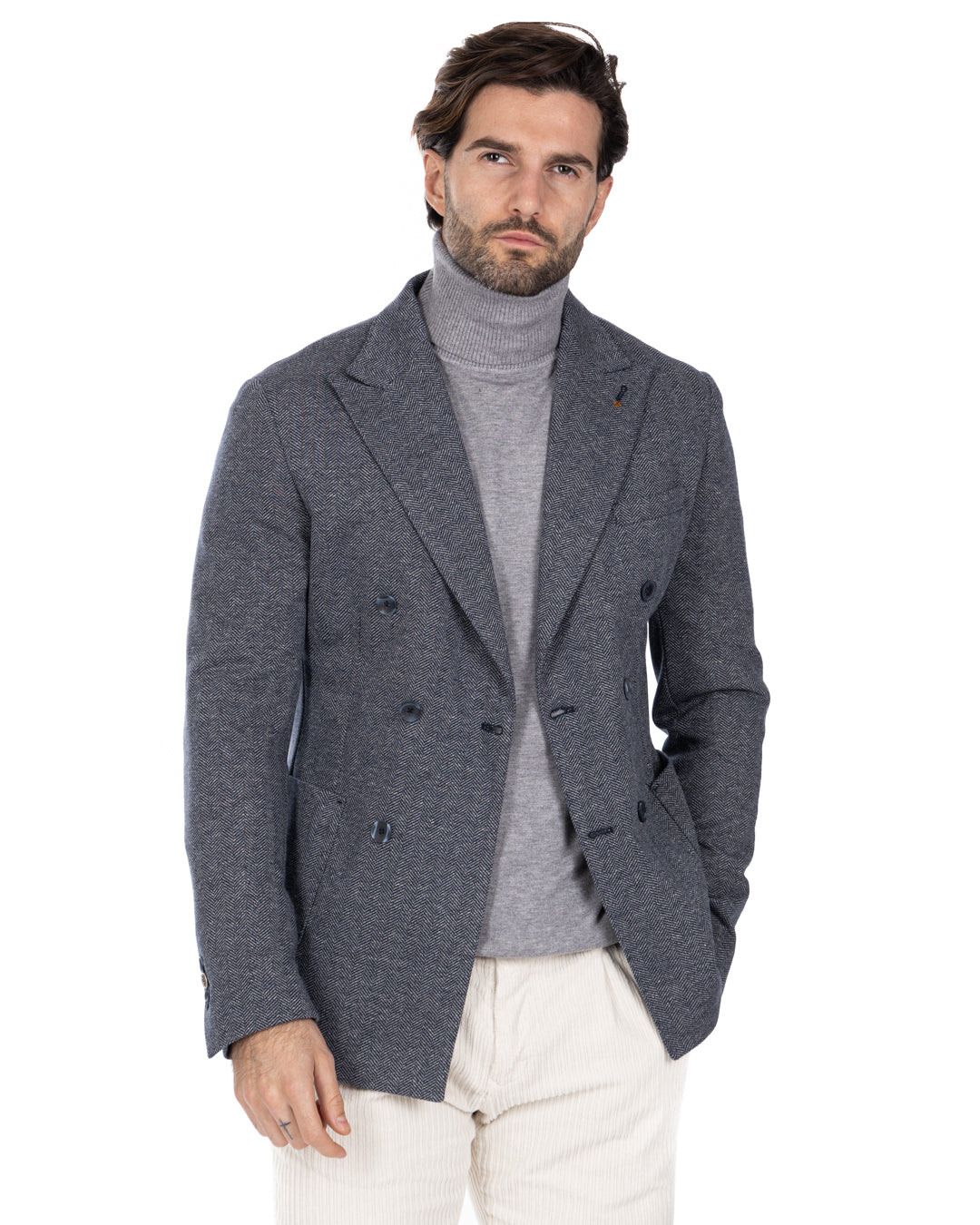 Ducale - gray double-breasted herringbone knitted jacket