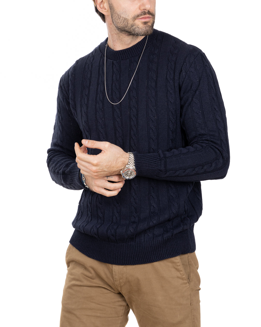 Stirling - blue sweater with cables