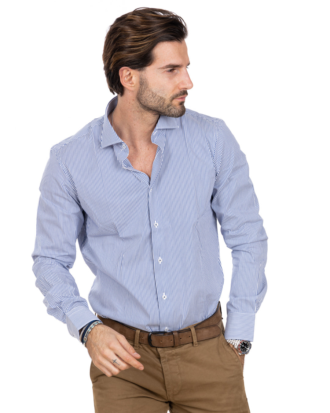 Revolve - chemise en coton à rayures bleues