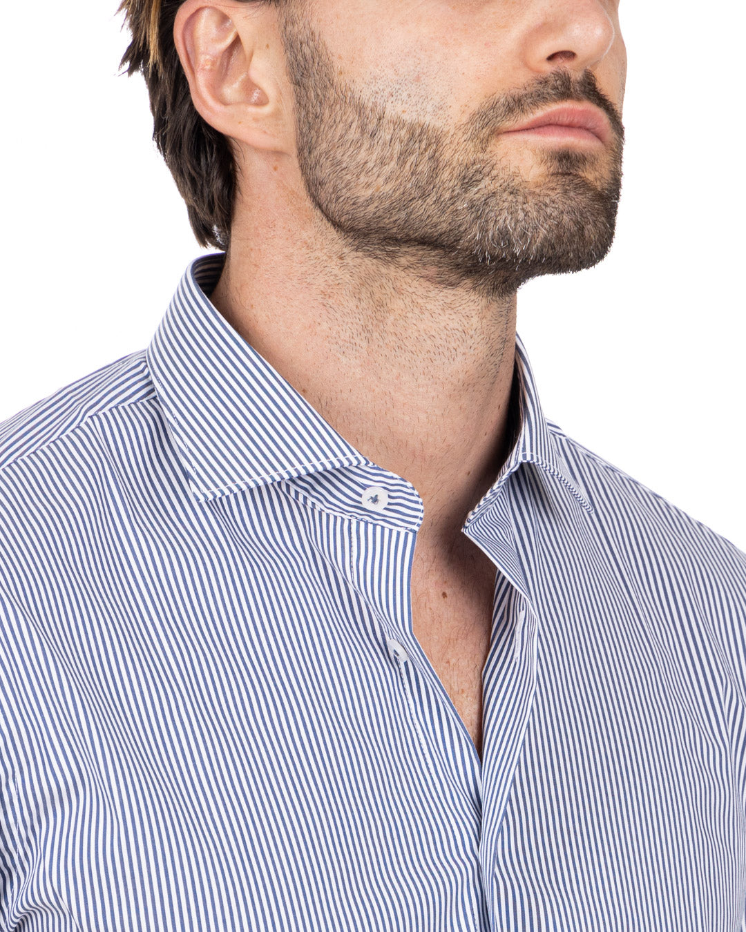 Chemise - basic classic bleu clair fines rayures en coton