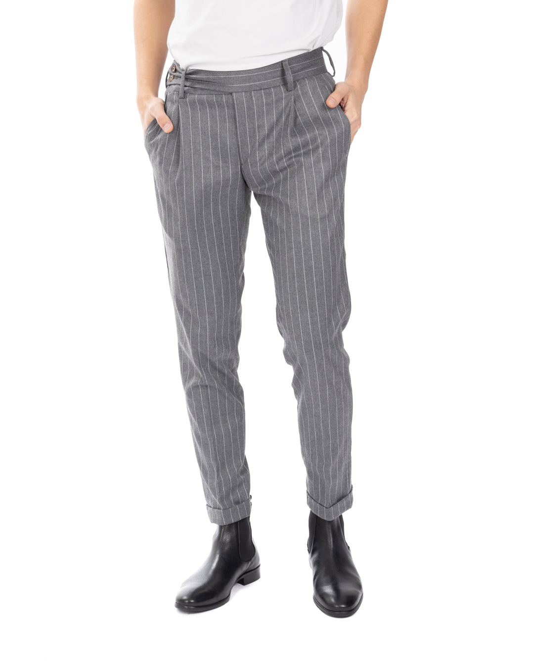 Italian - gray pinstriped high-waisted trousers