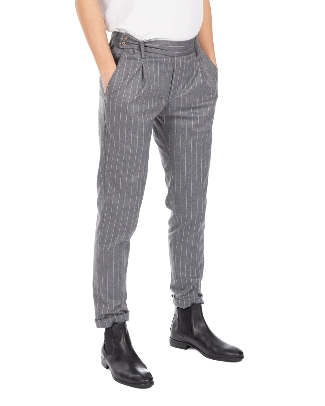 Italian - gray pinstriped high-waisted trousers