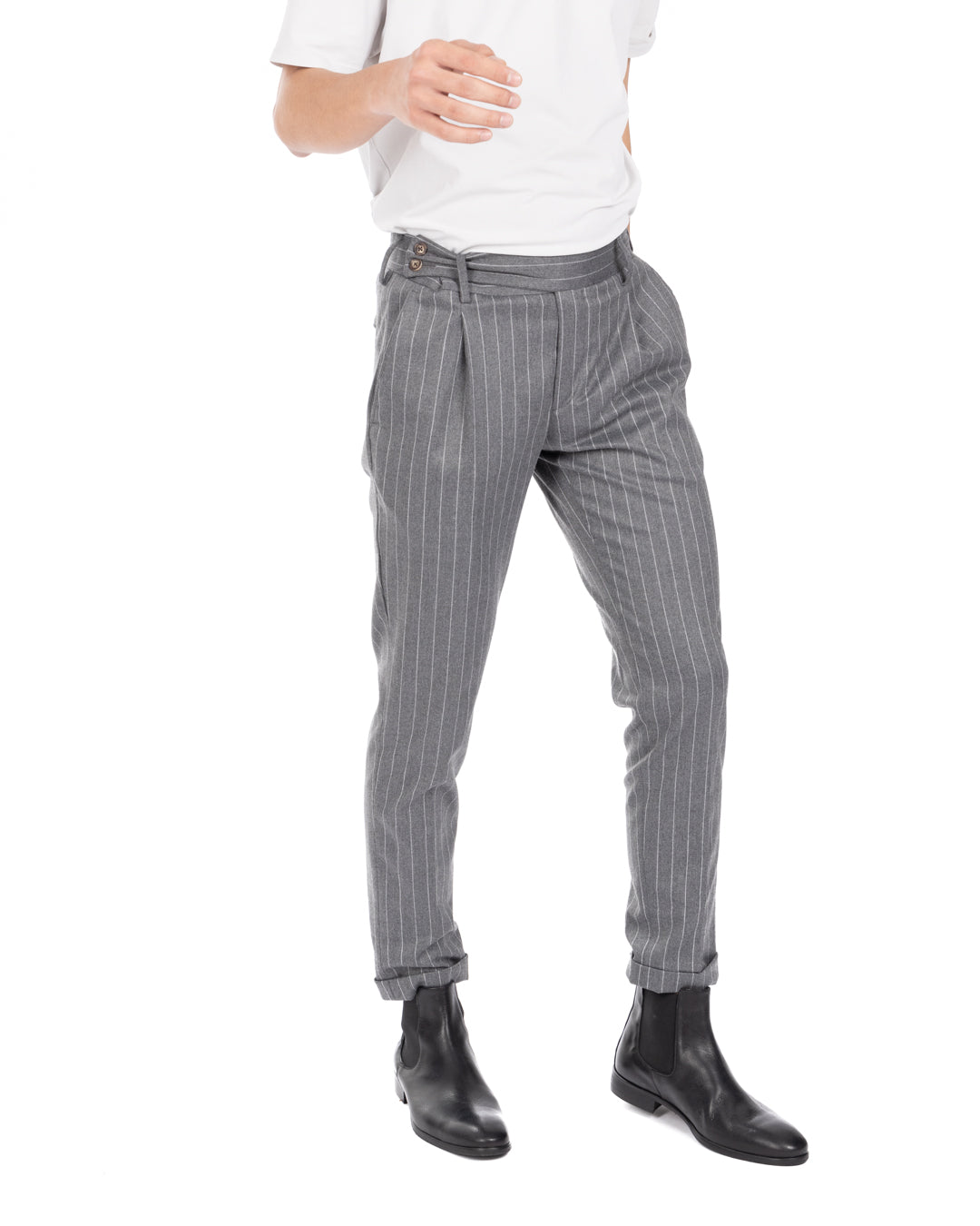 Italian - gray pinstriped high-waisted trousers