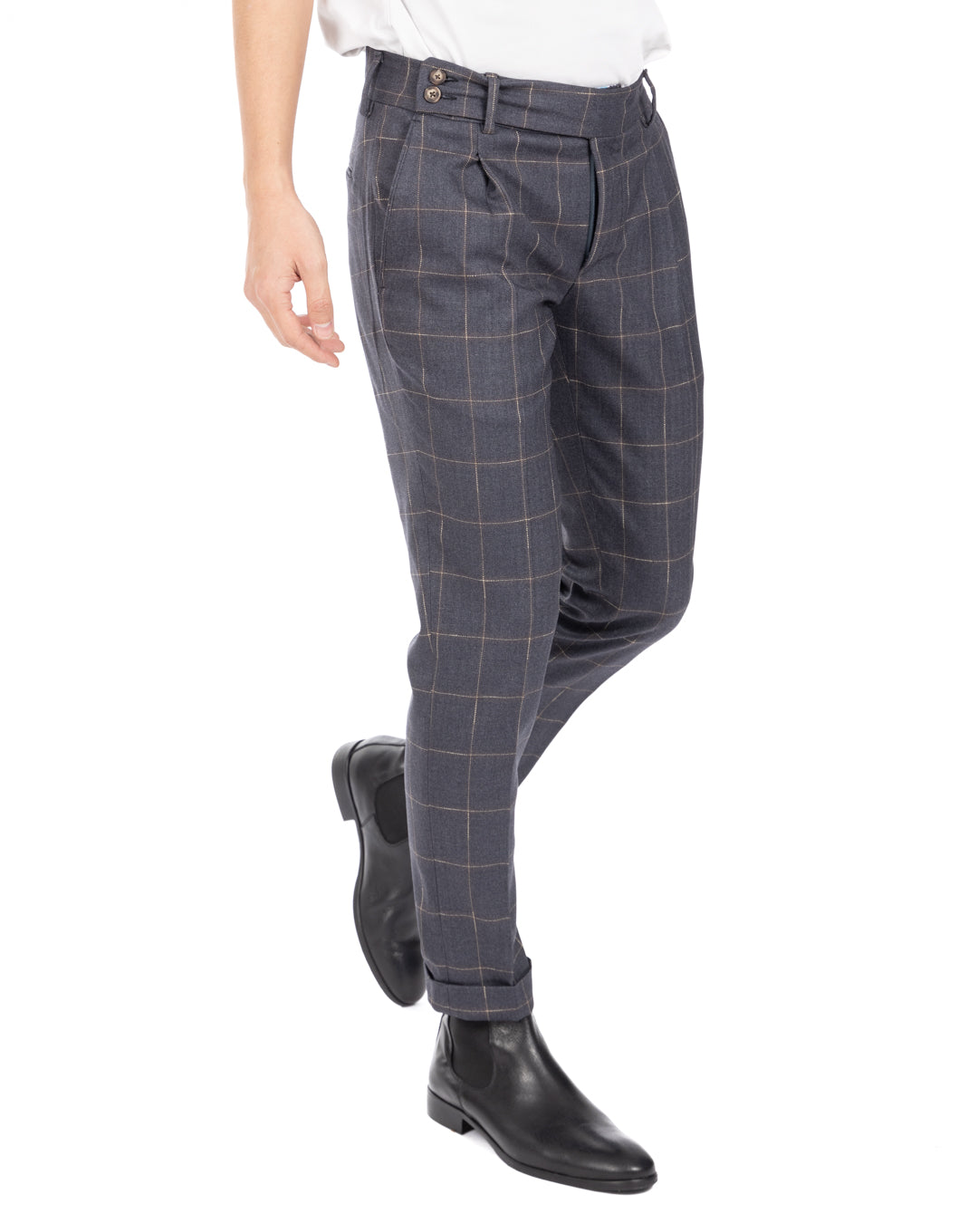 Italian - pantalone vita alta quadro grigio