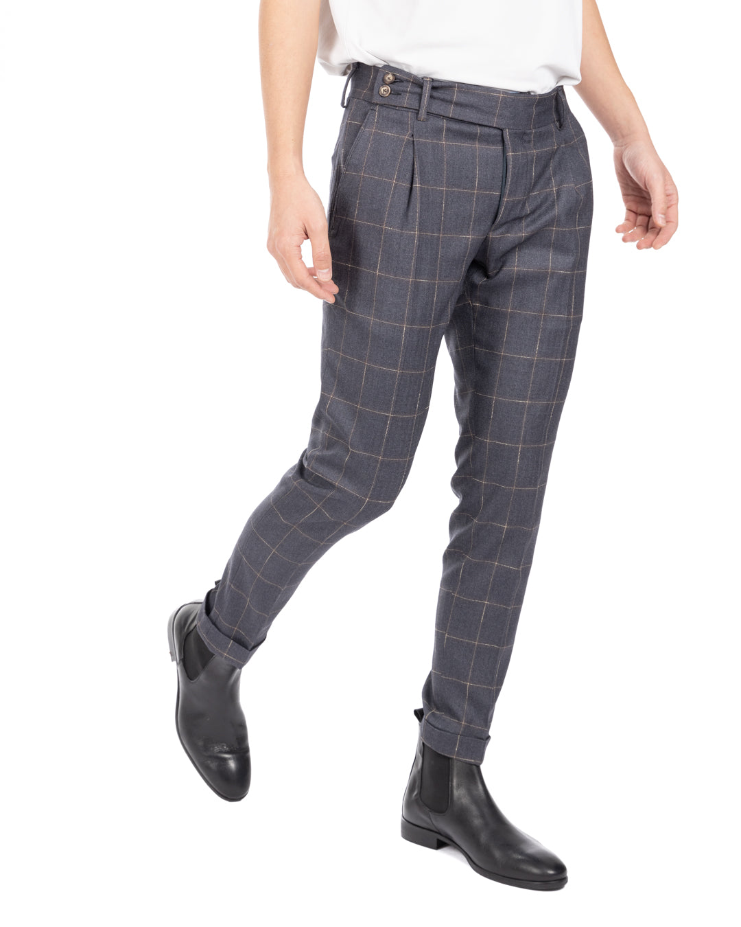 Italian - pantalone vita alta quadro grigio