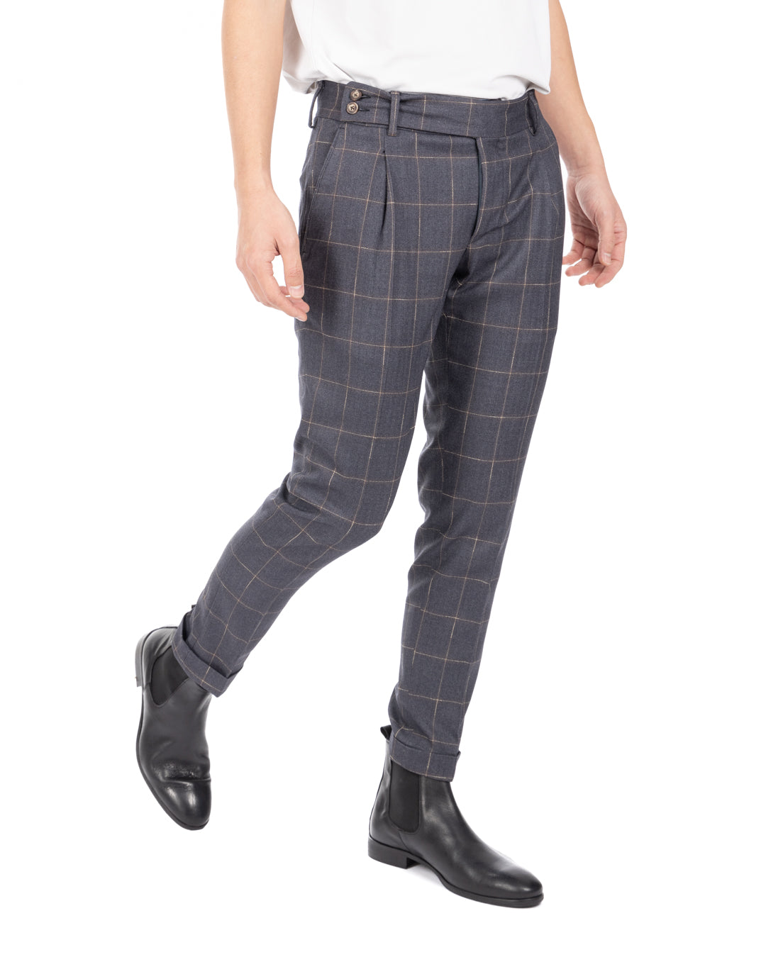 Italian - pantalone vita alta quadro grigio