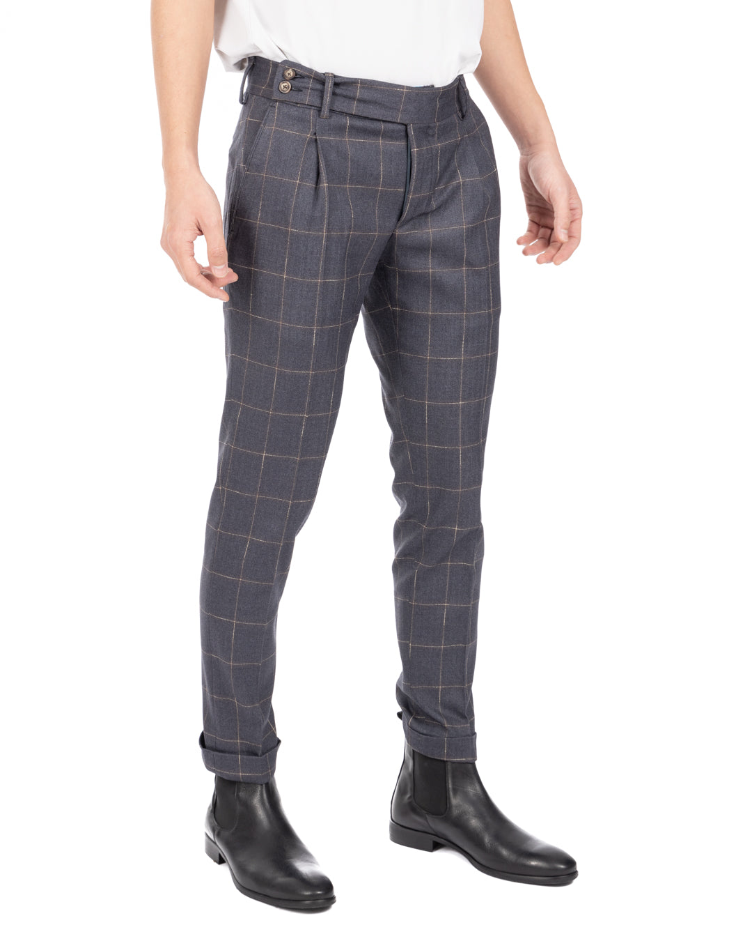 Italian - pantalone vita alta quadro grigio