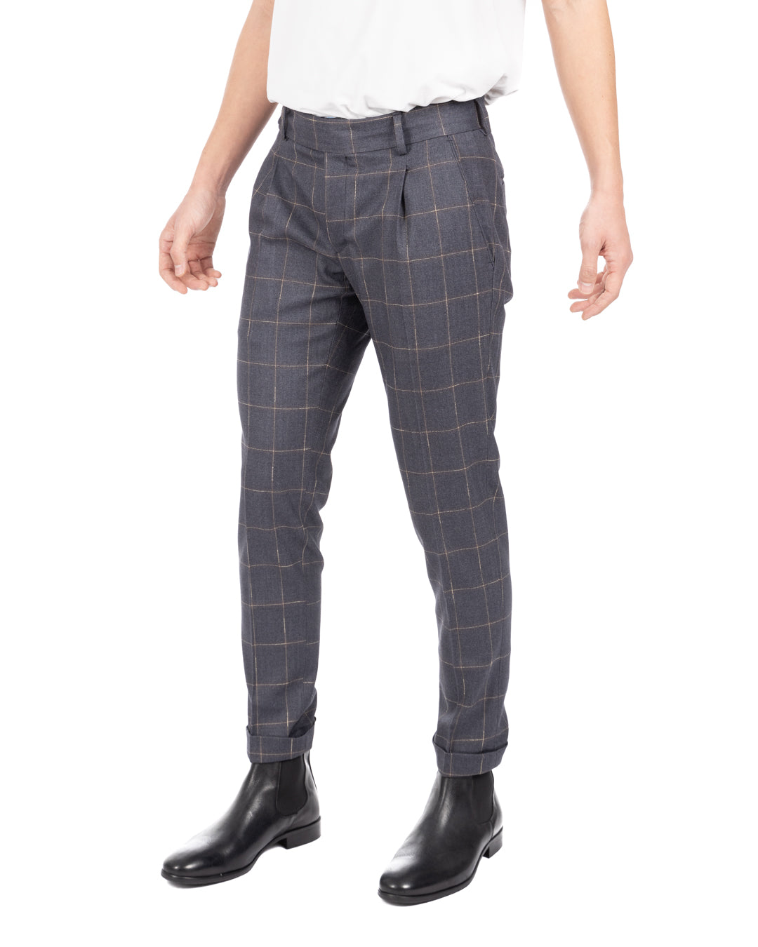 Italian - pantalone vita alta quadro grigio