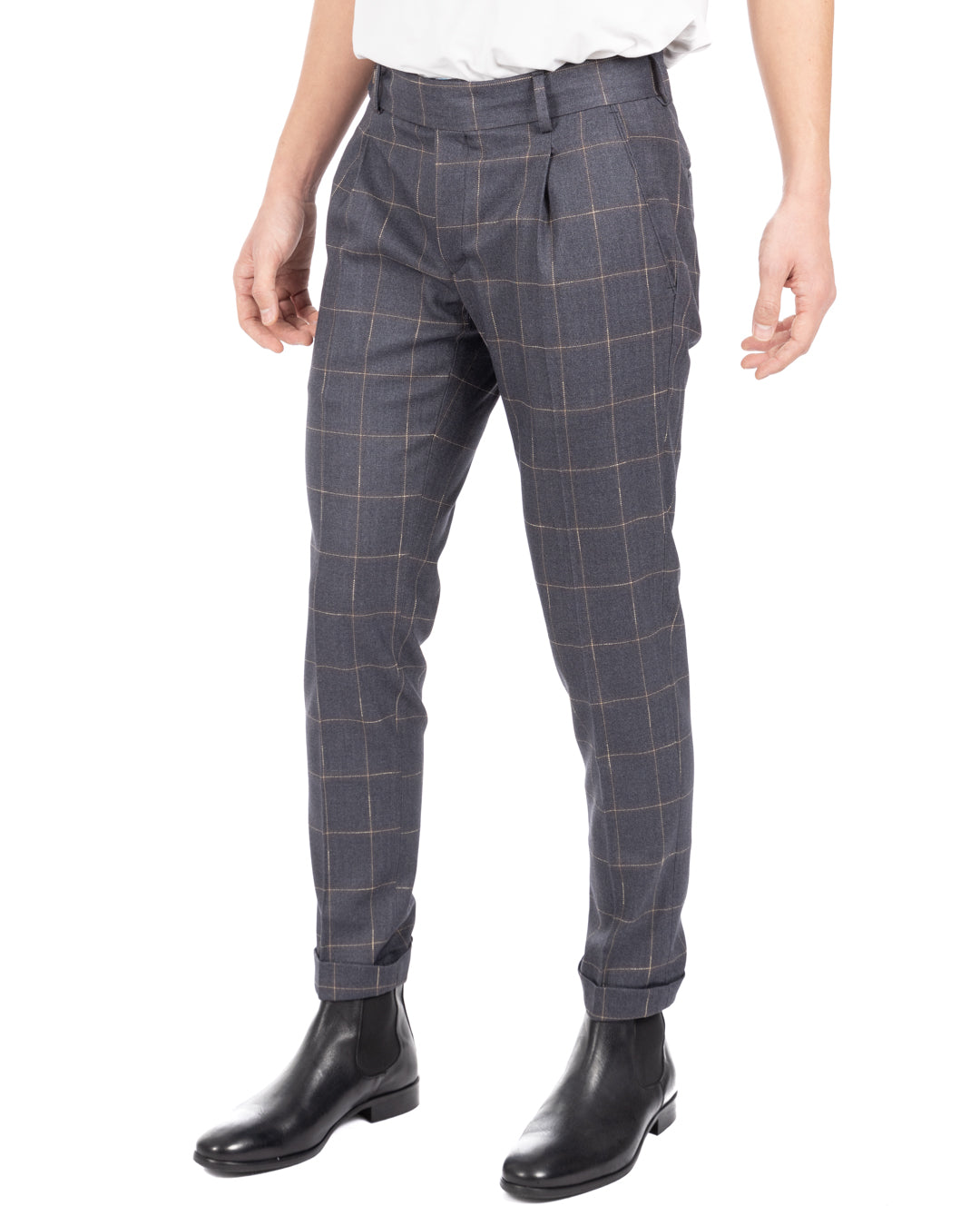 Italian - pantalone vita alta quadro grigio