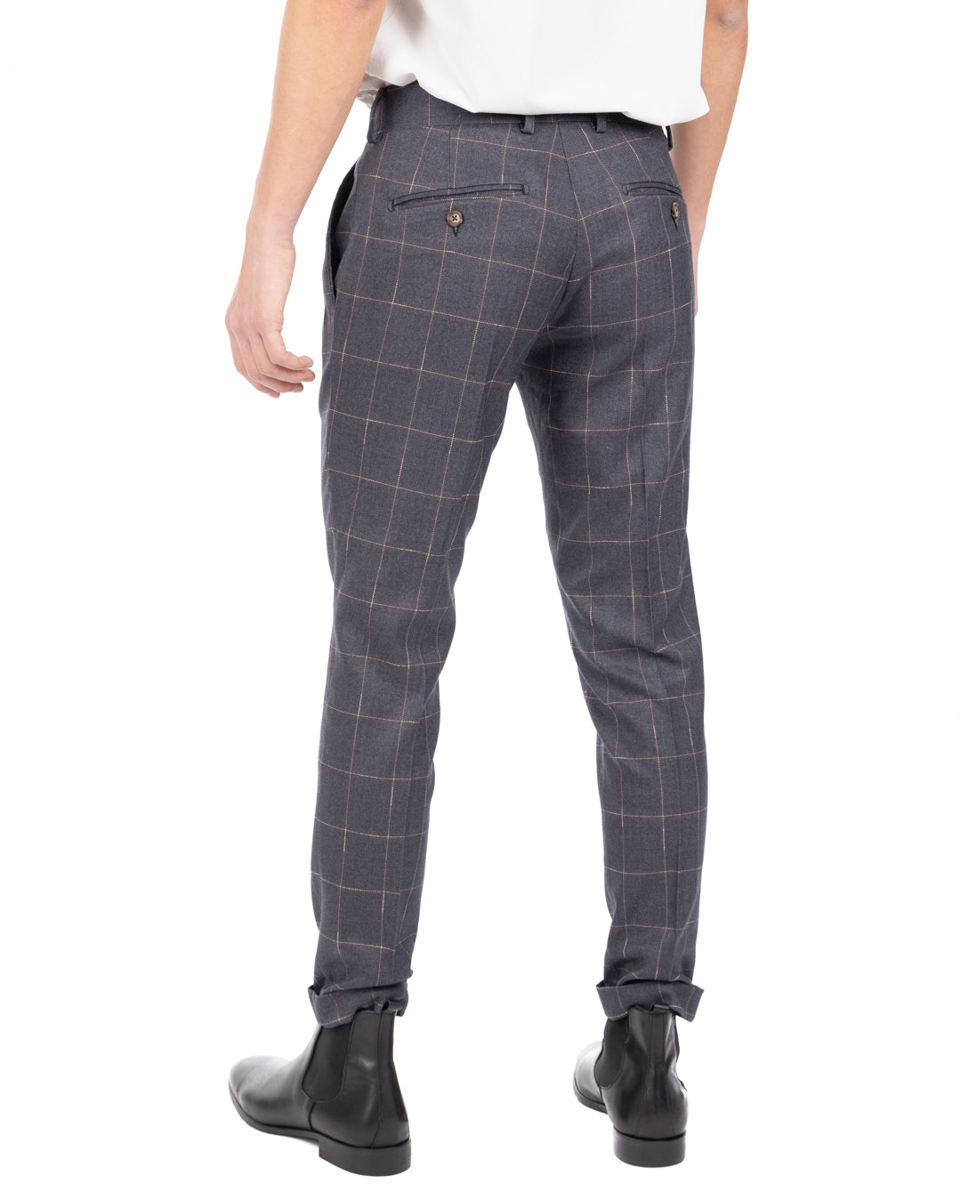 Italian - pantalone vita alta quadro grigio