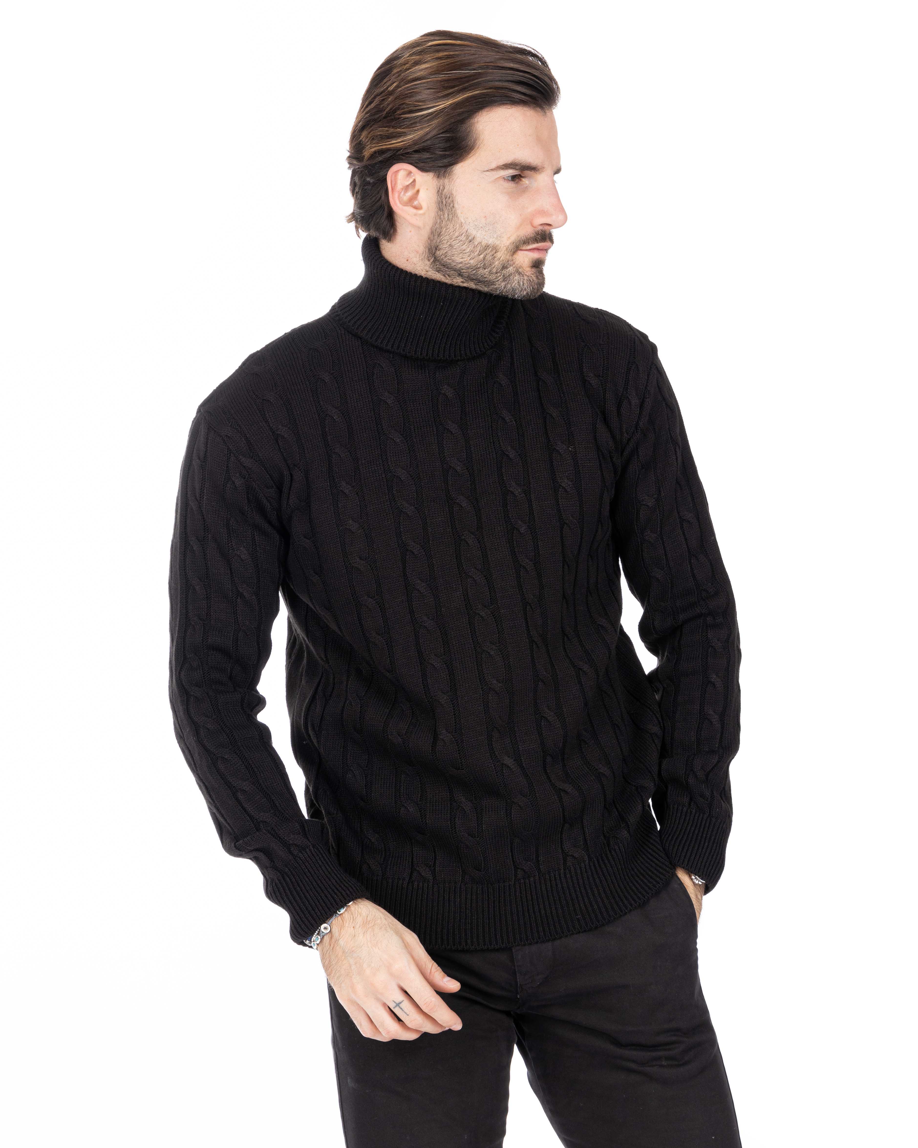 Crovie - black sweater with turtleneck cables