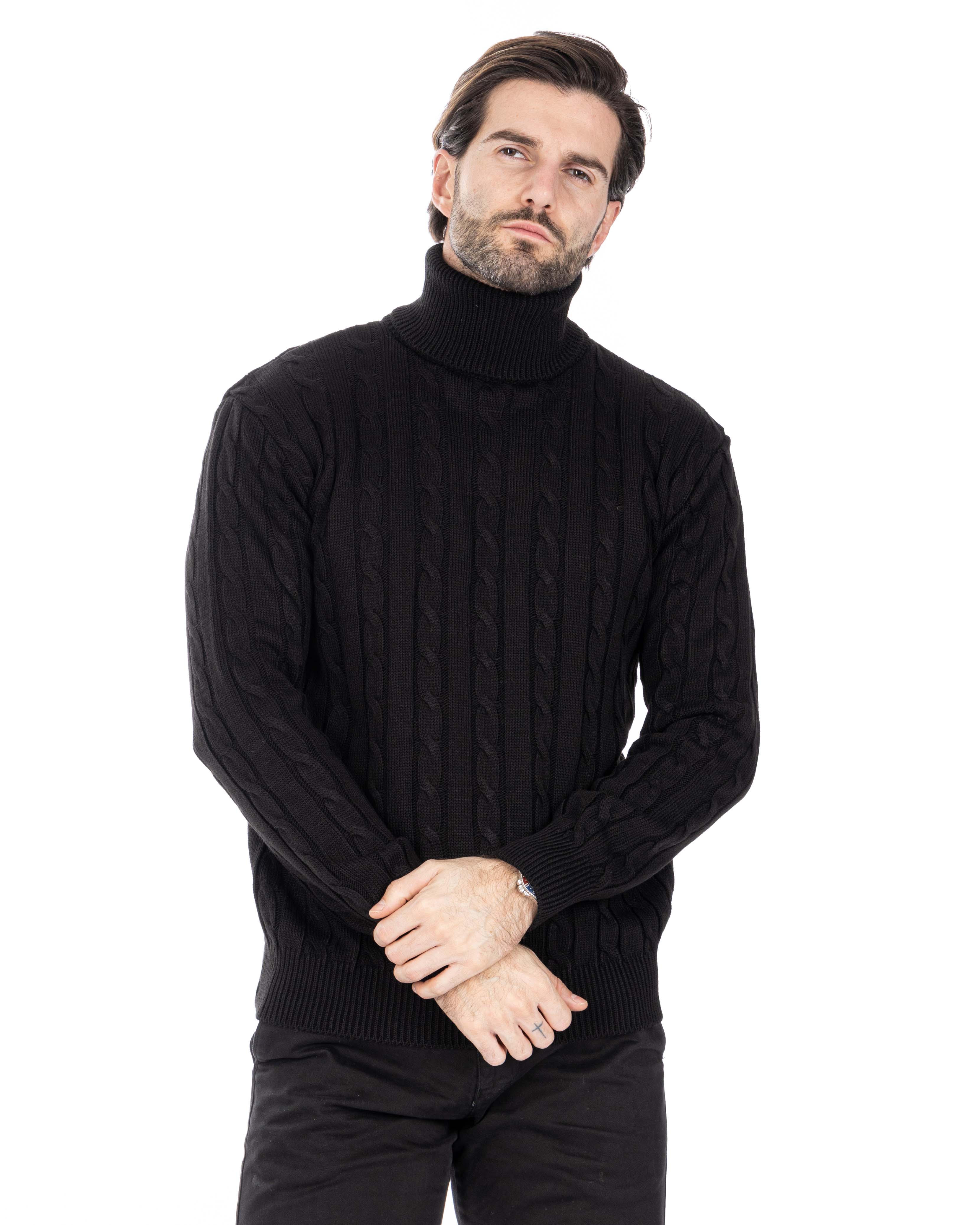 Crovie - black sweater with turtleneck cables