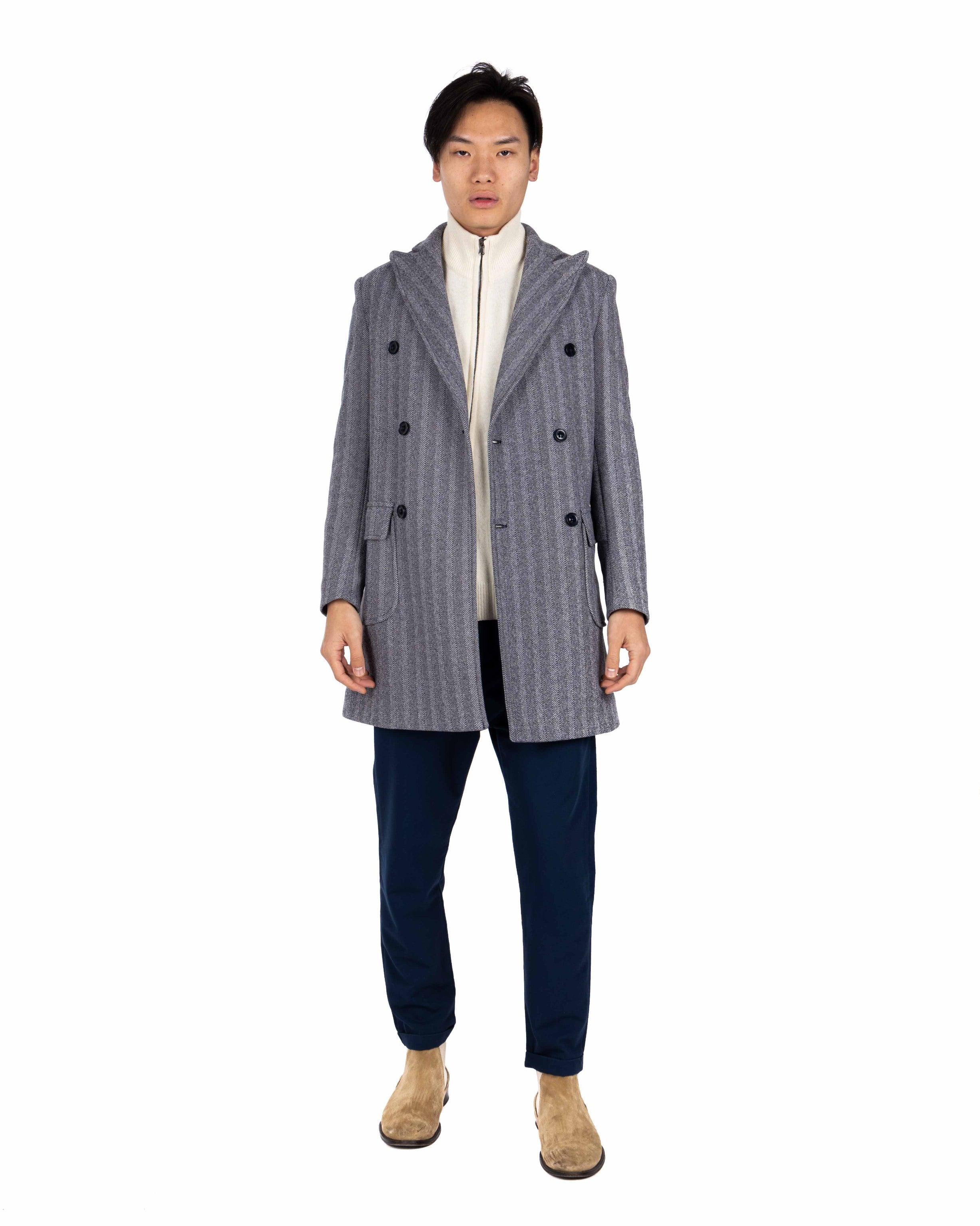 Charles - blue herringbone double-breasted coat