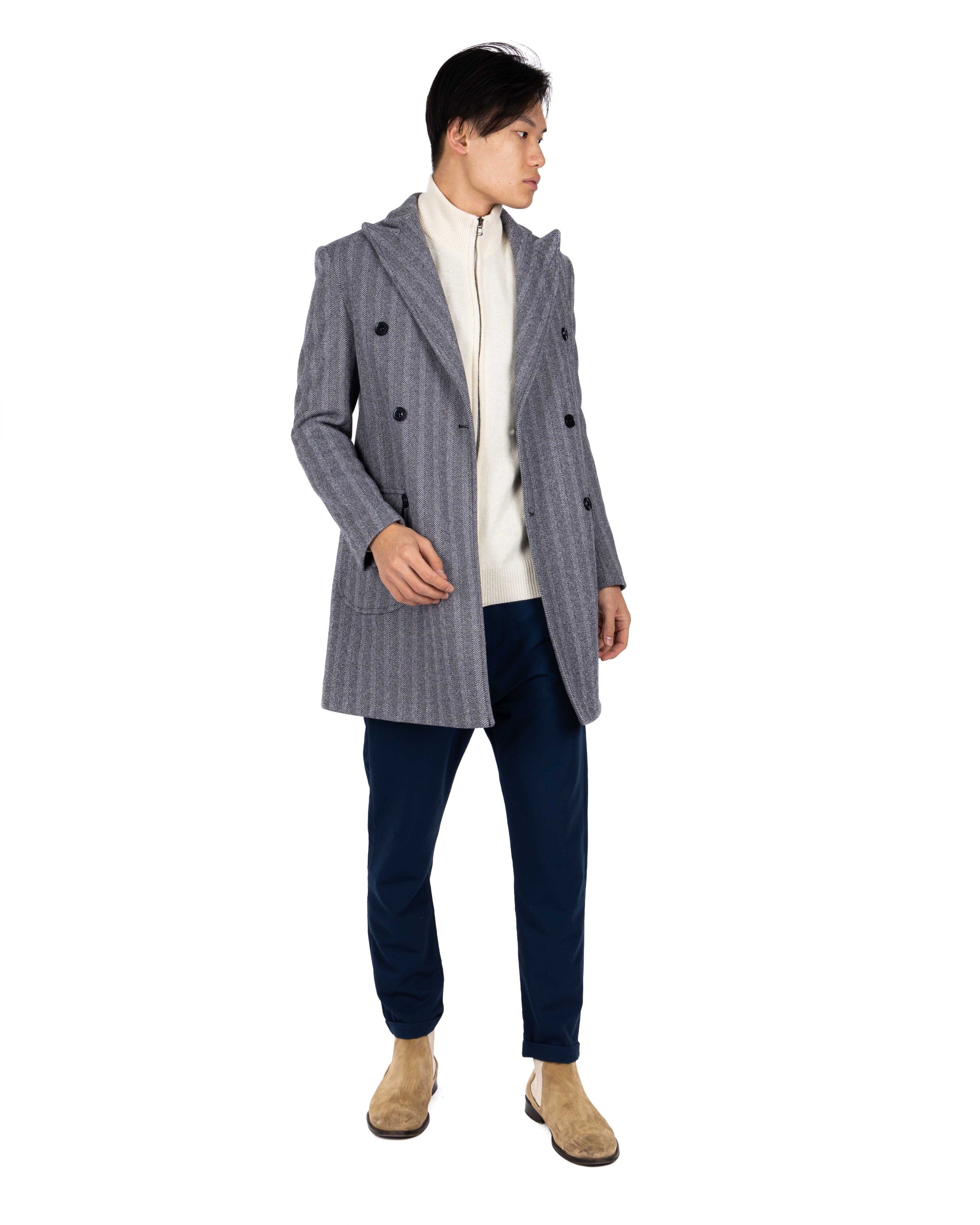 Charles - blue herringbone double-breasted coat