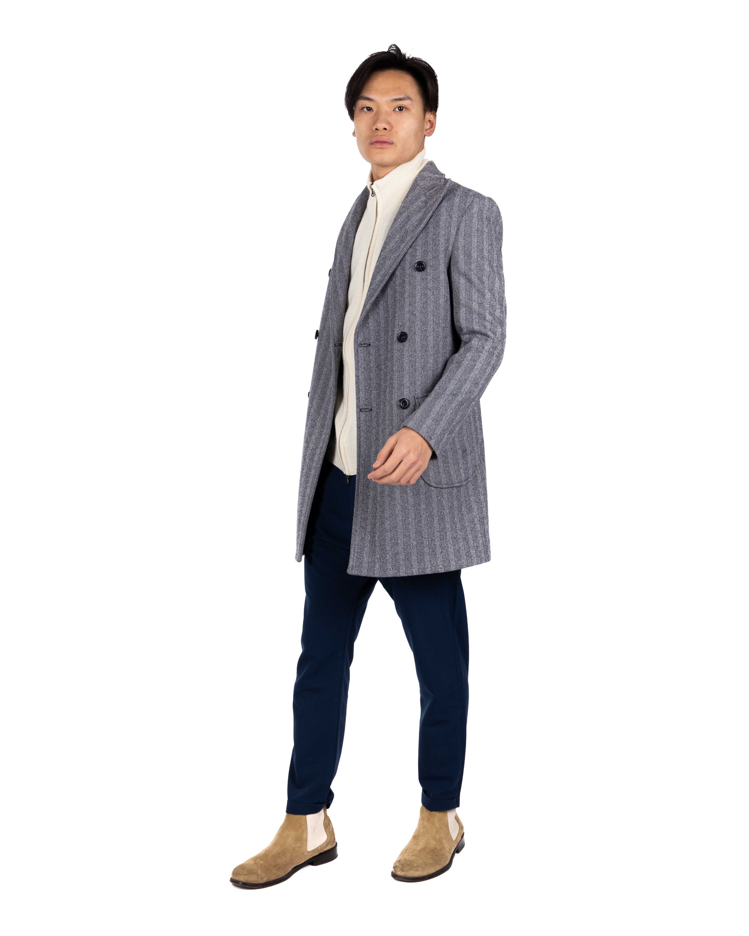 Charles - blue herringbone double-breasted coat