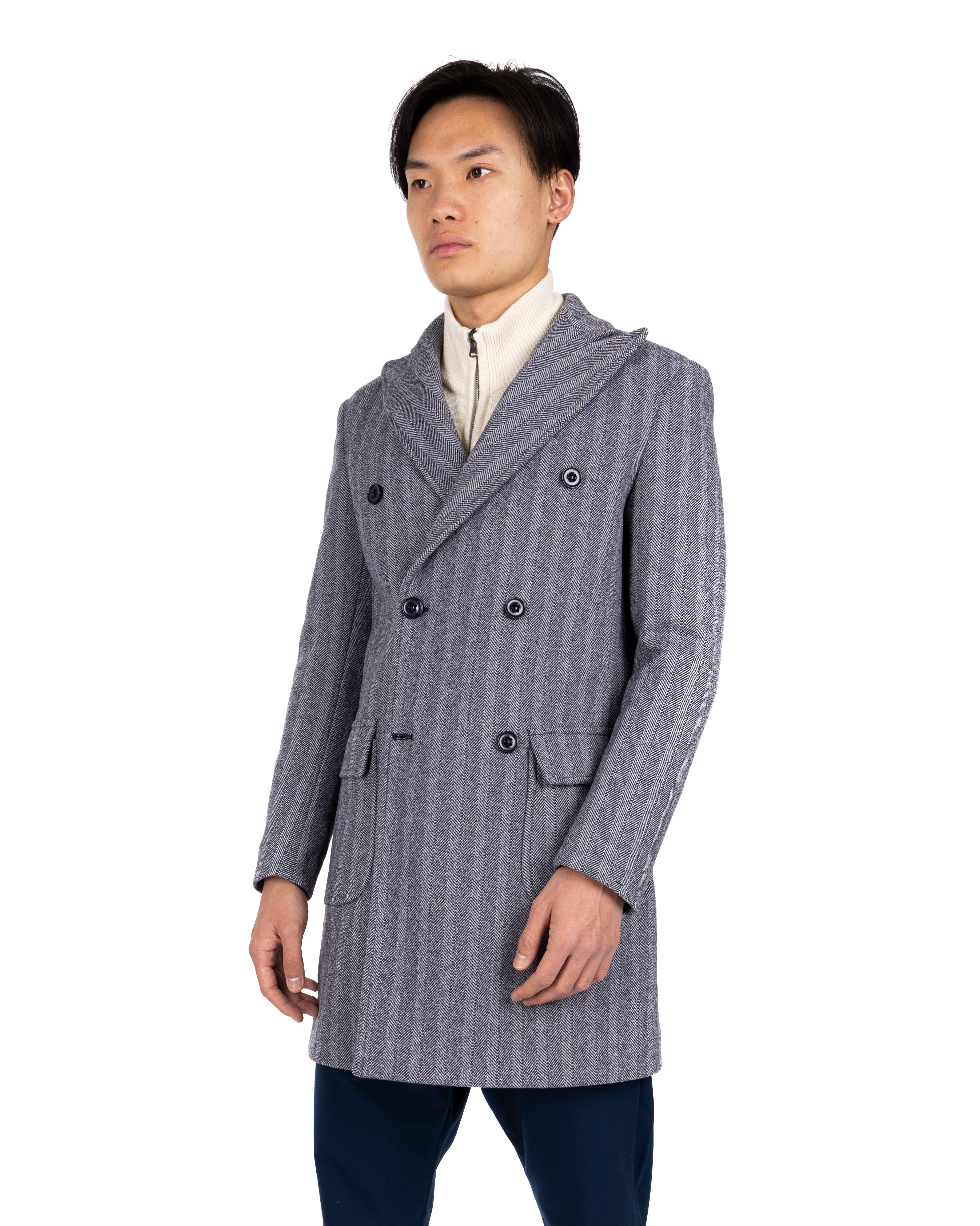 Charles - blue herringbone double-breasted coat