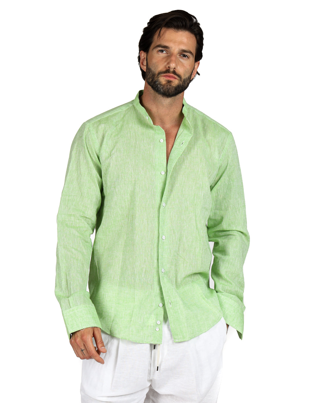 Positano - Apple green linen Korean shirt