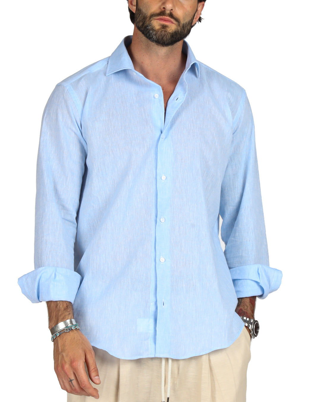 Praiano - Classic light blue linen shirt