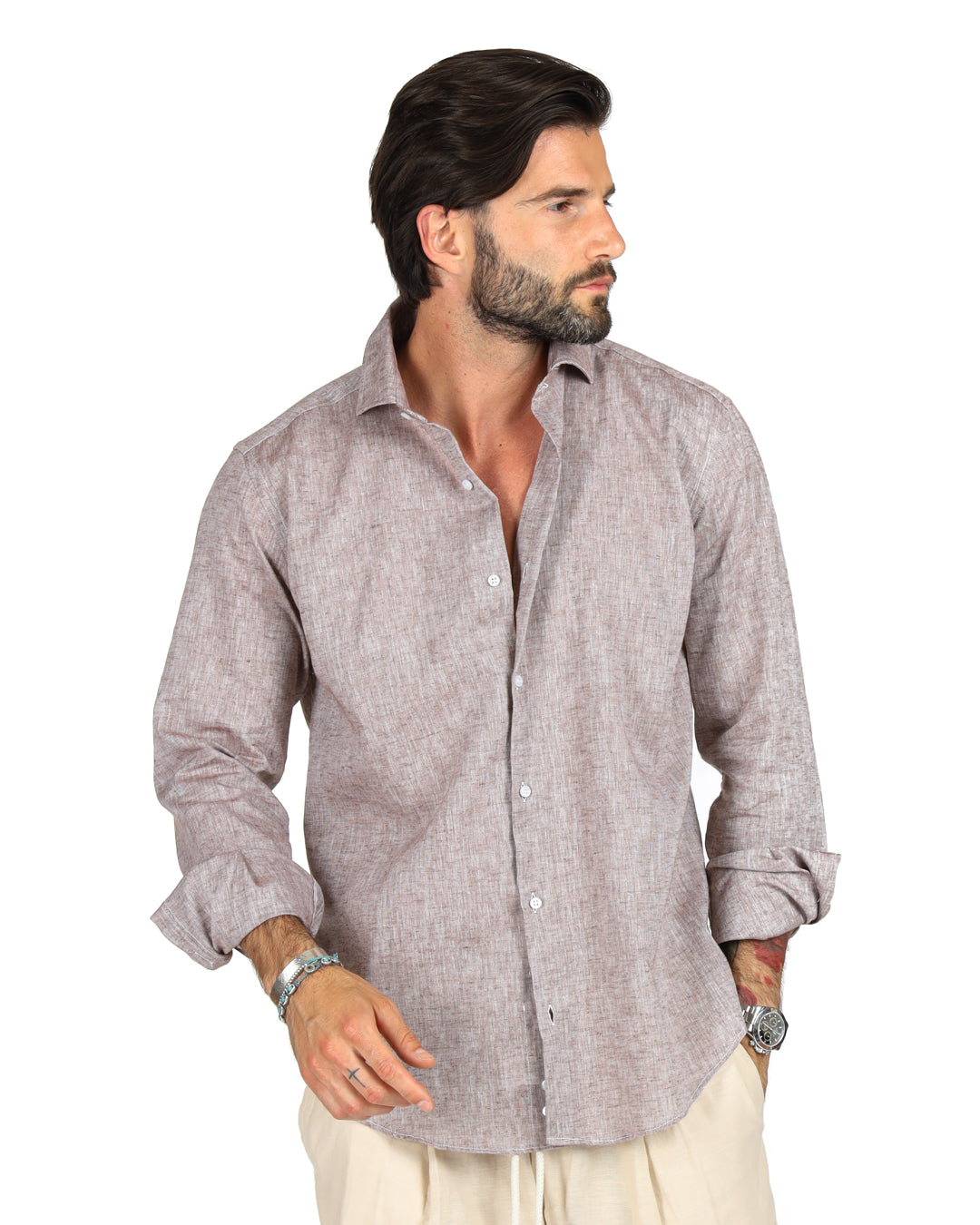 Praiano - Classic mud shirt in linen