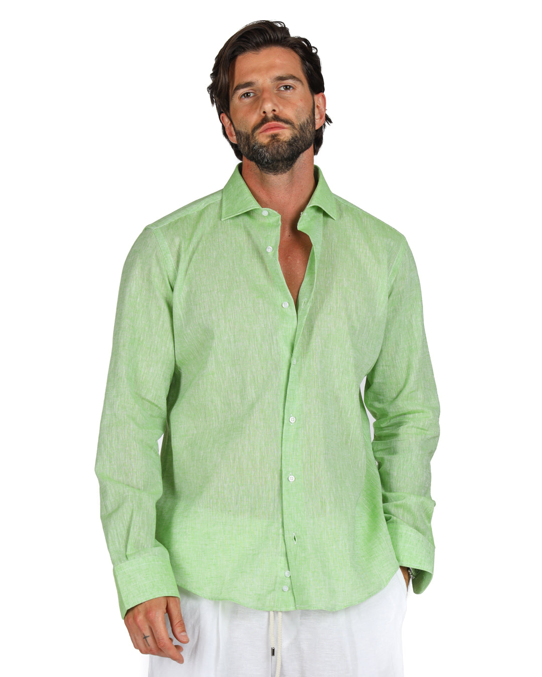 Praiano - Classic apple green linen shirt