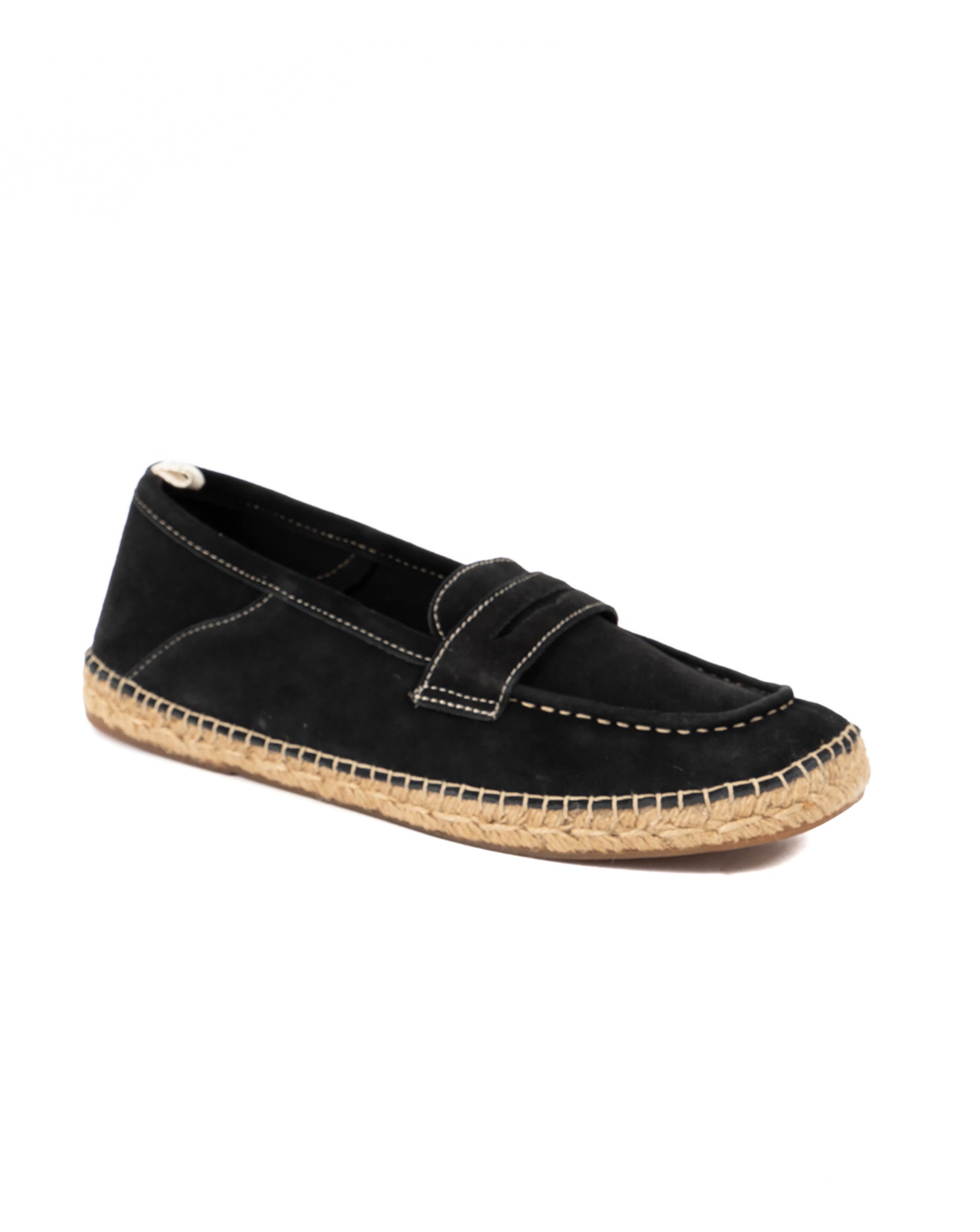 Roma - mocassin en daim noir avec semelle en corde