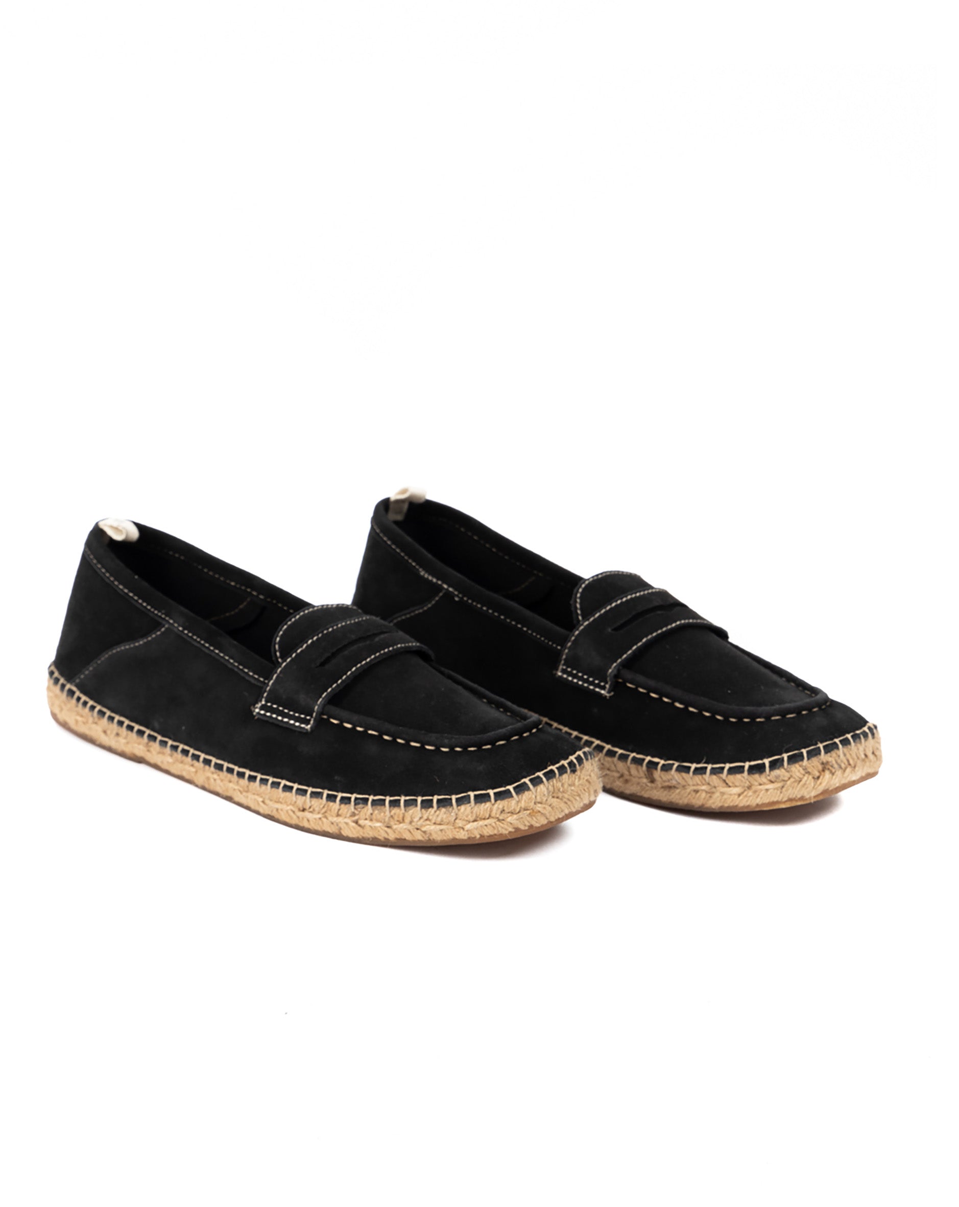 Roma - mocassin en daim noir avec semelle en corde